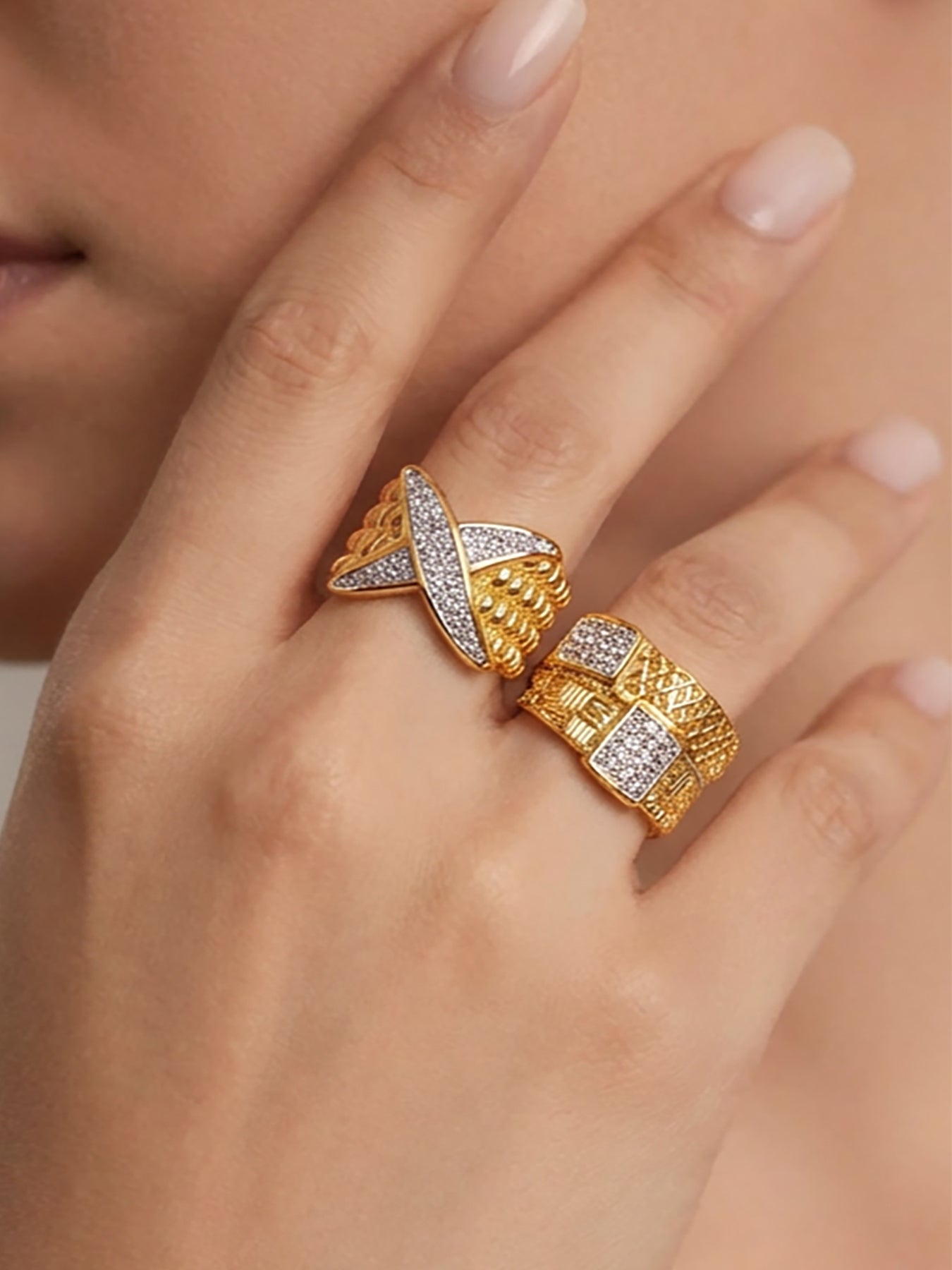 Textured Geometric Zircon Ring