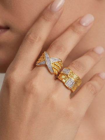 Textured Geometric Zircon Ring