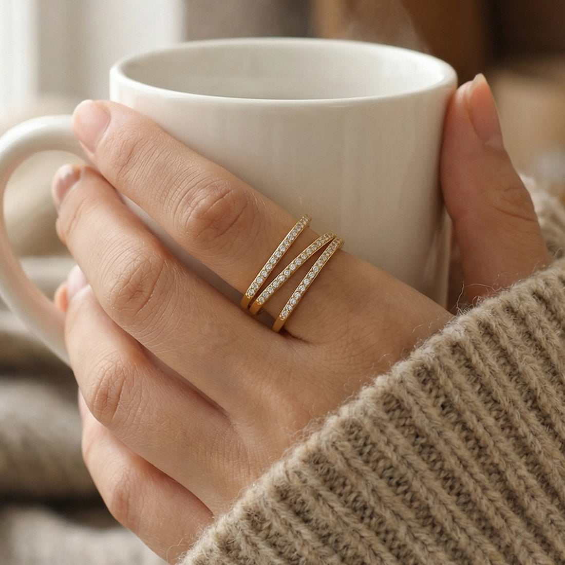 Zircon-Inlay Geometric Ring