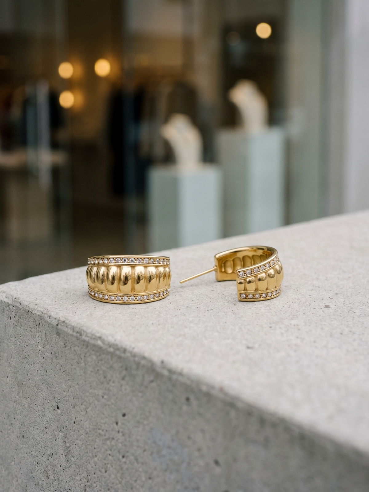 Ribbed Zircon Hoops