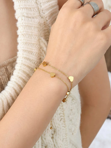 Two-Tone Heart Link Bracelet