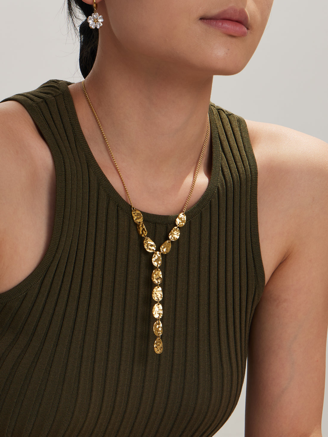 Hammered Drop Y Necklace