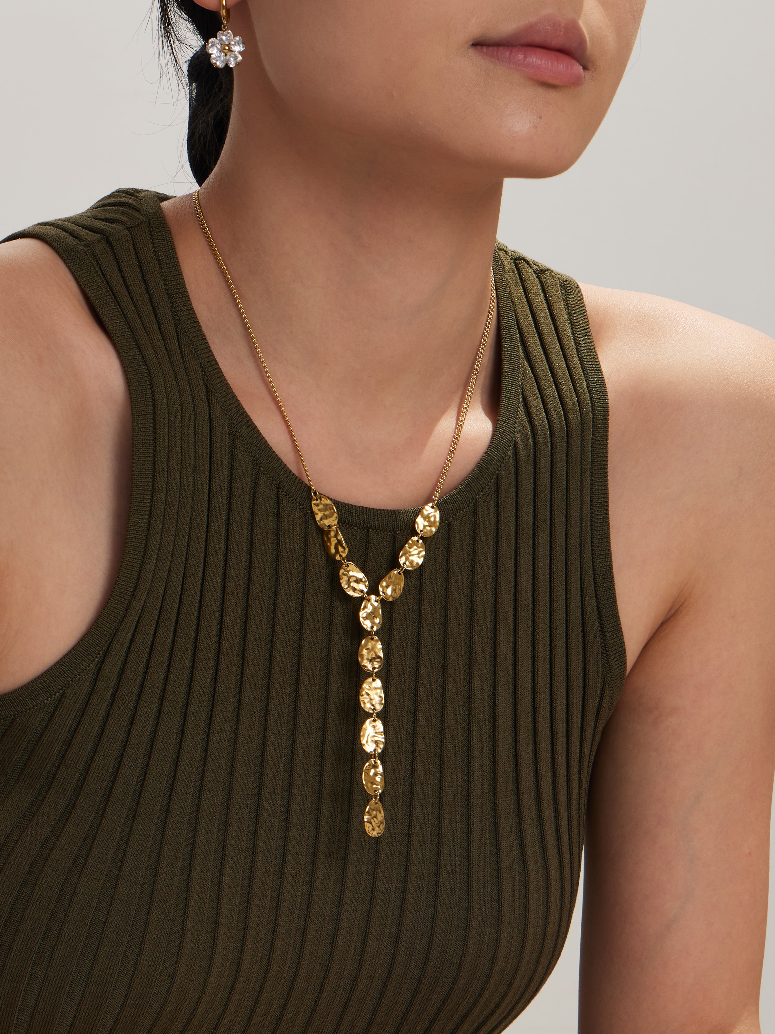 Hammered Drop Y Necklace