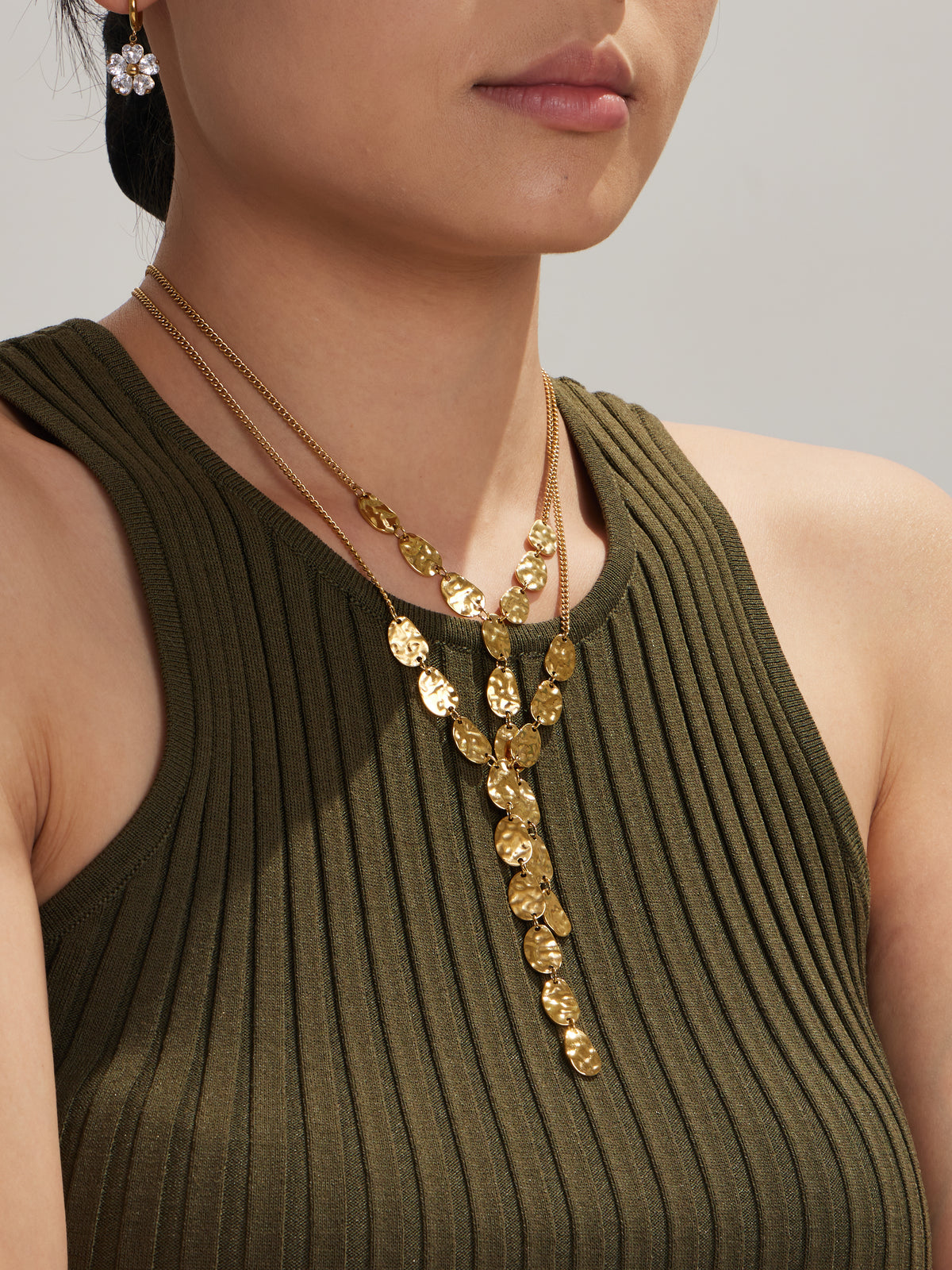 Hammered Drop Y Necklace