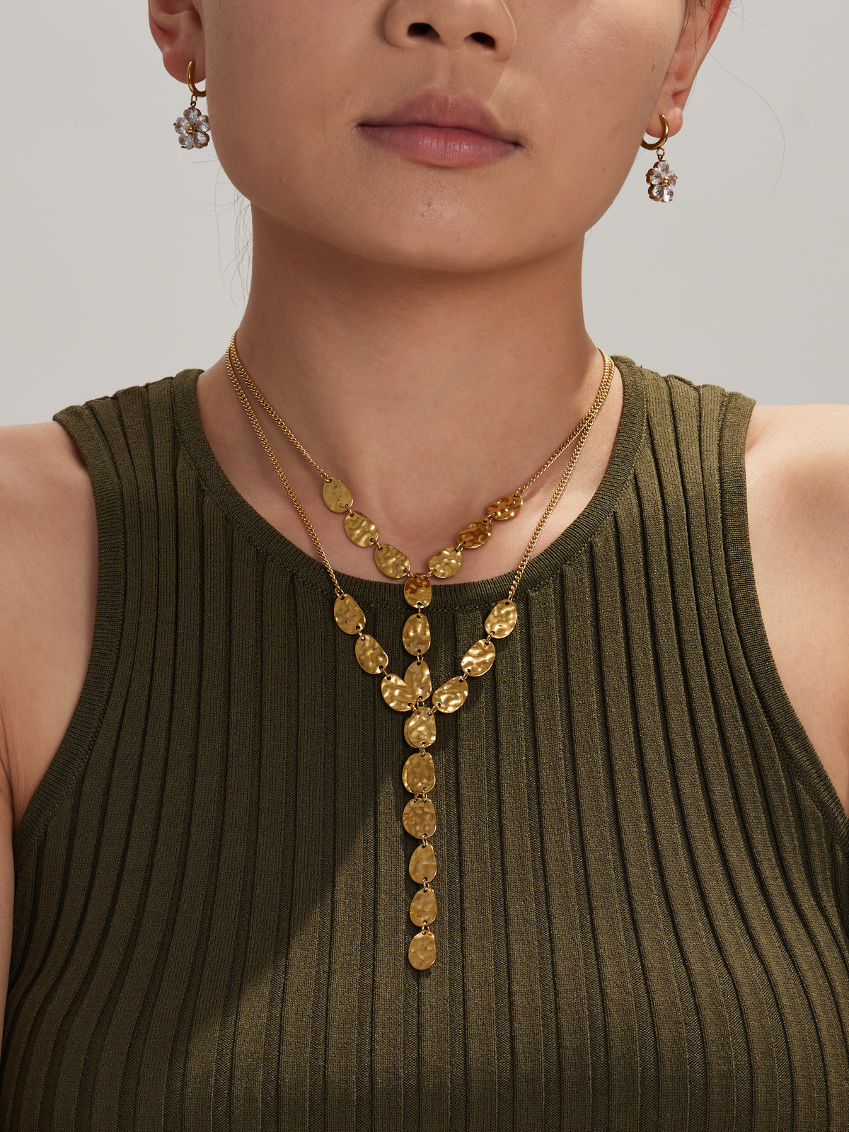 Hammered Drop Y Necklace