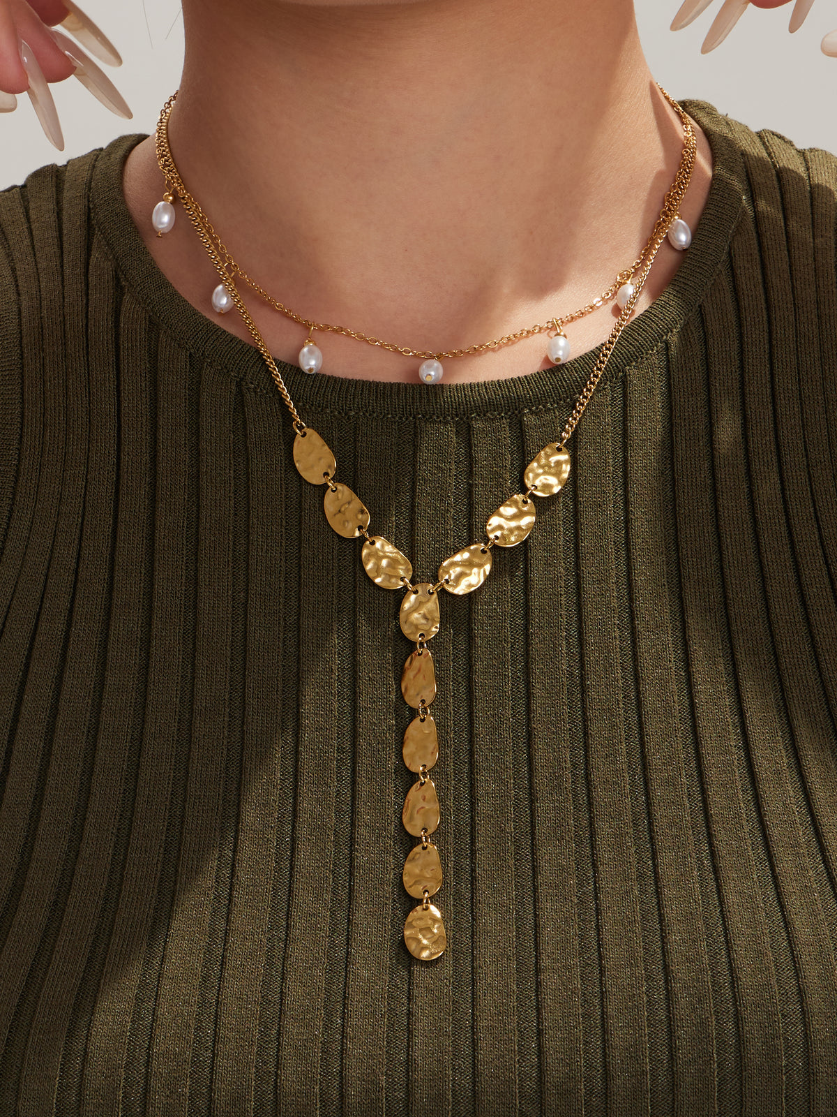 Hammered Drop Y Necklace