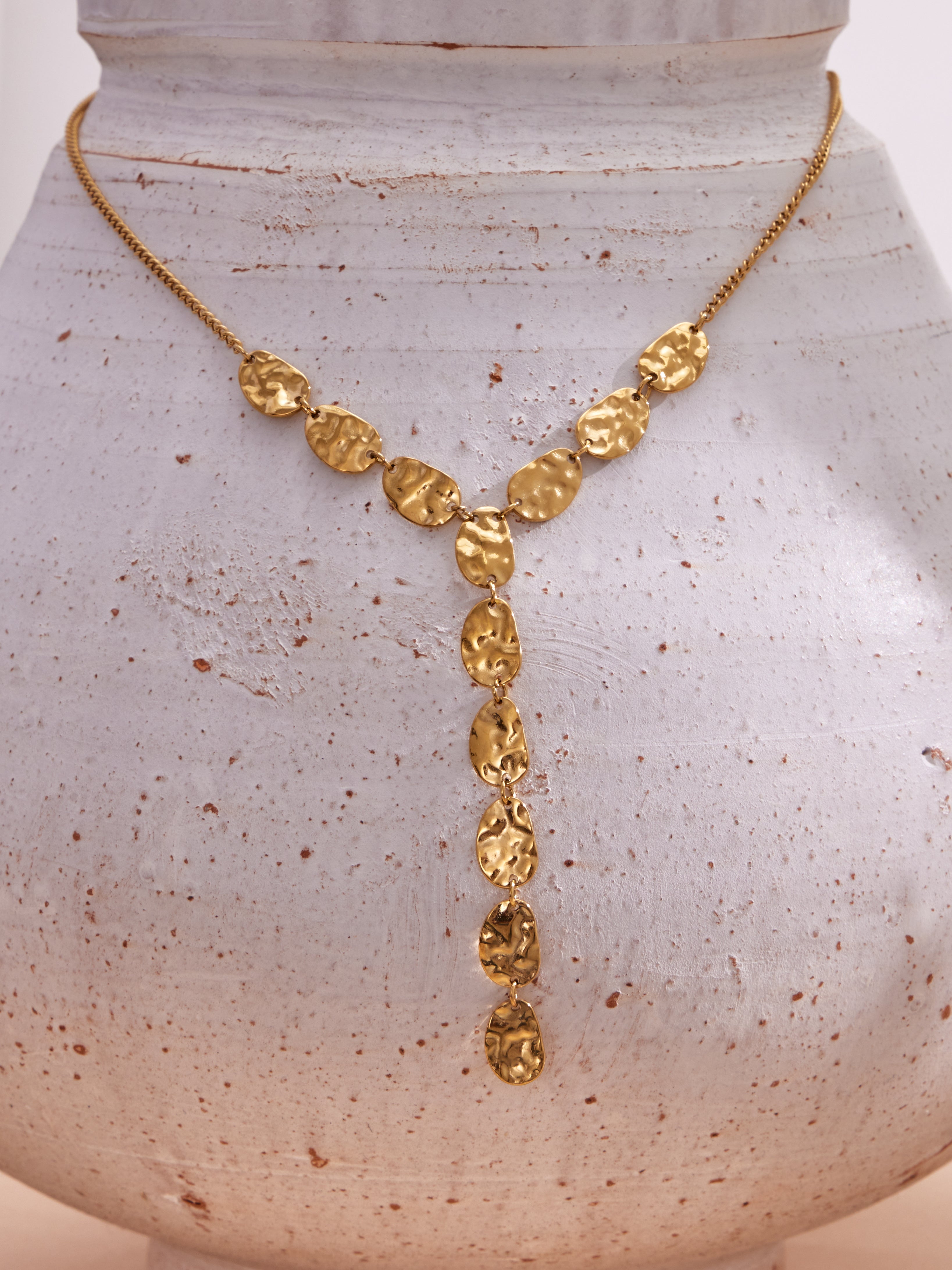 Hammered Drop Y Necklace
