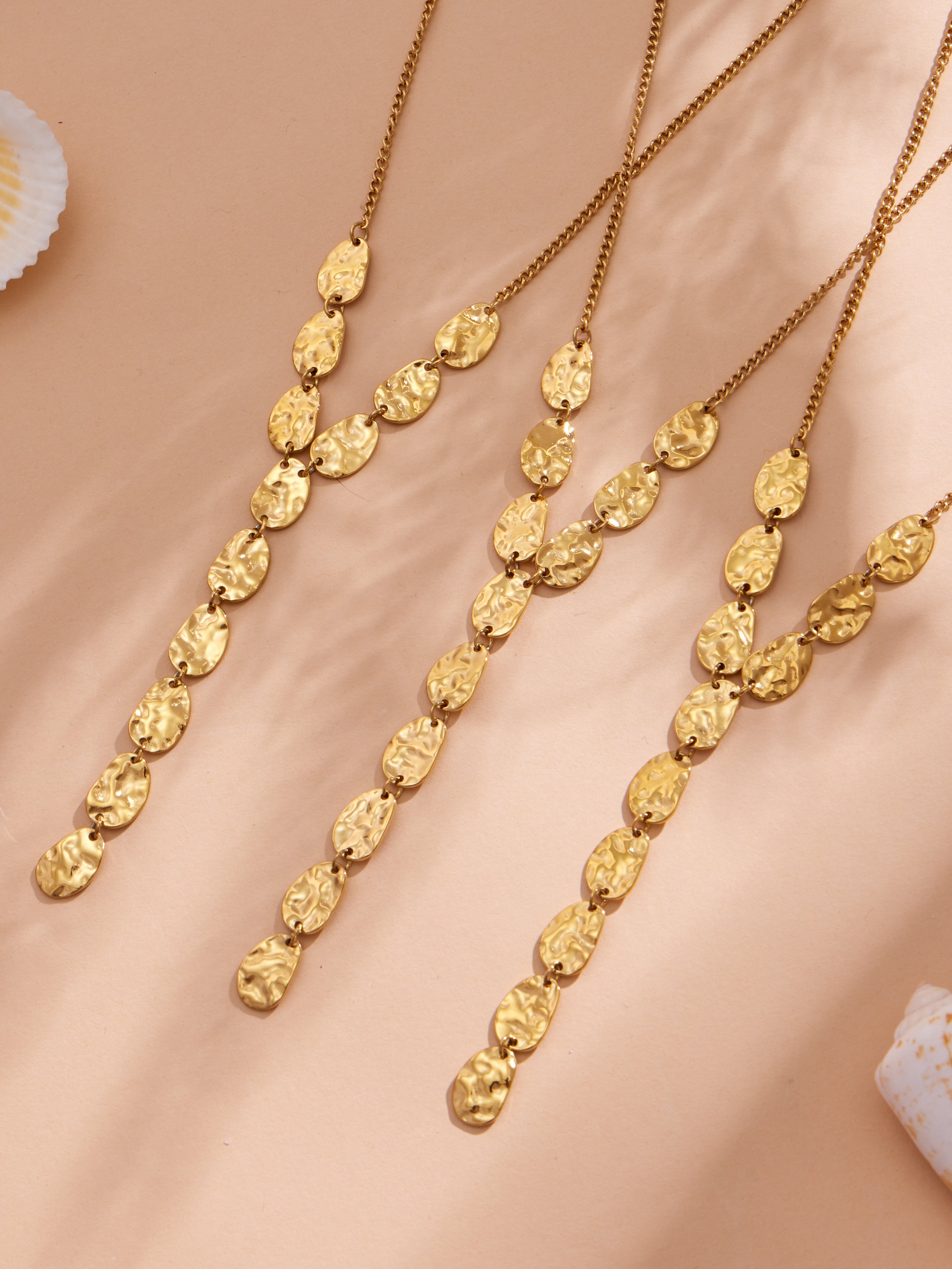Hammered Drop Y Necklace