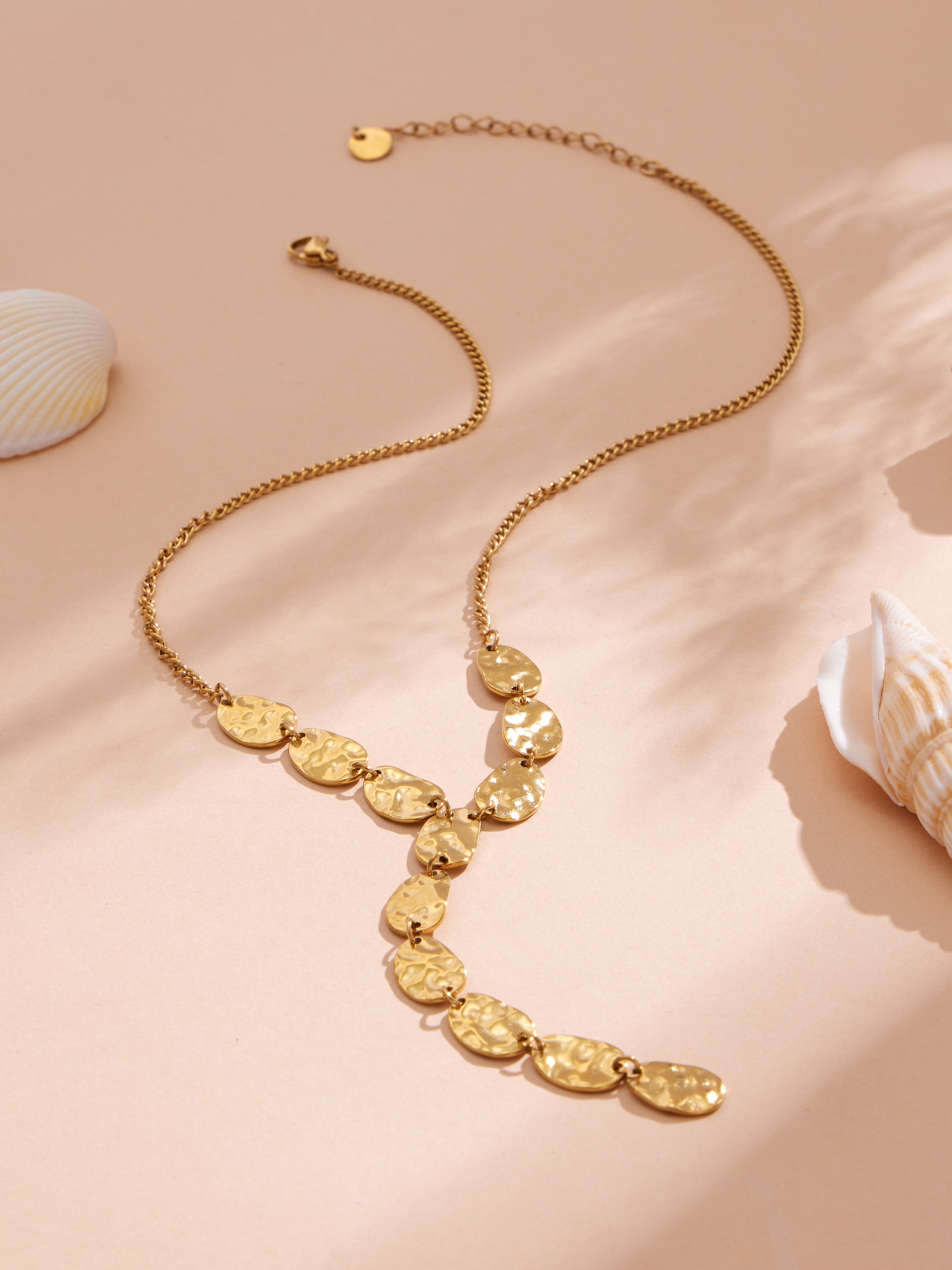 Hammered Drop Y Necklace