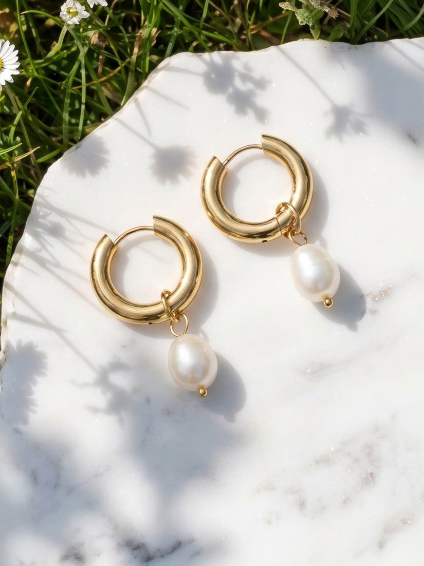 Pearl Charm Hoops