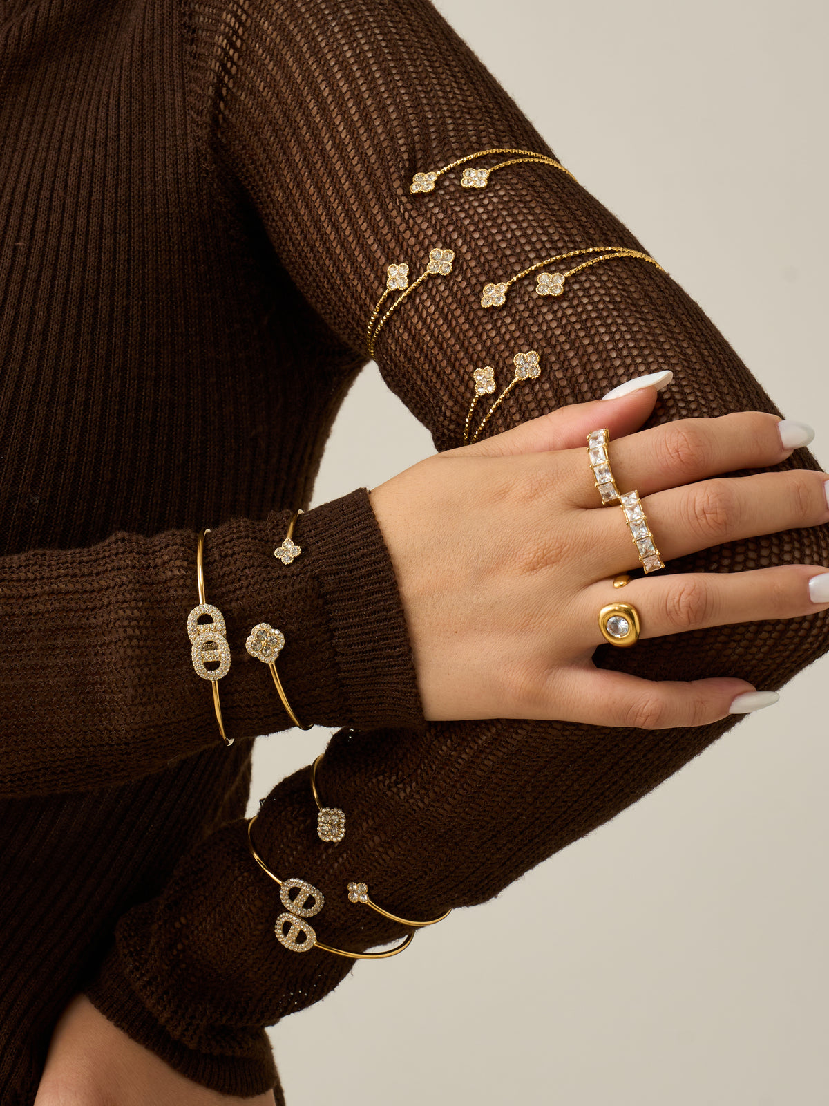 Crystal Motif Open Cuff Bracelet Collection