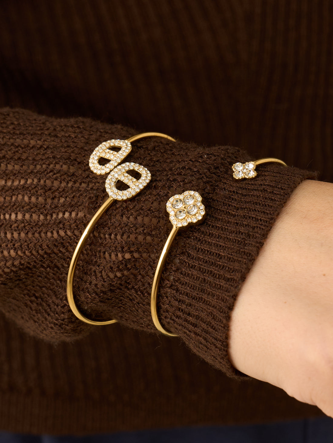 Crystal Motif Open Cuff Bracelet Collection
