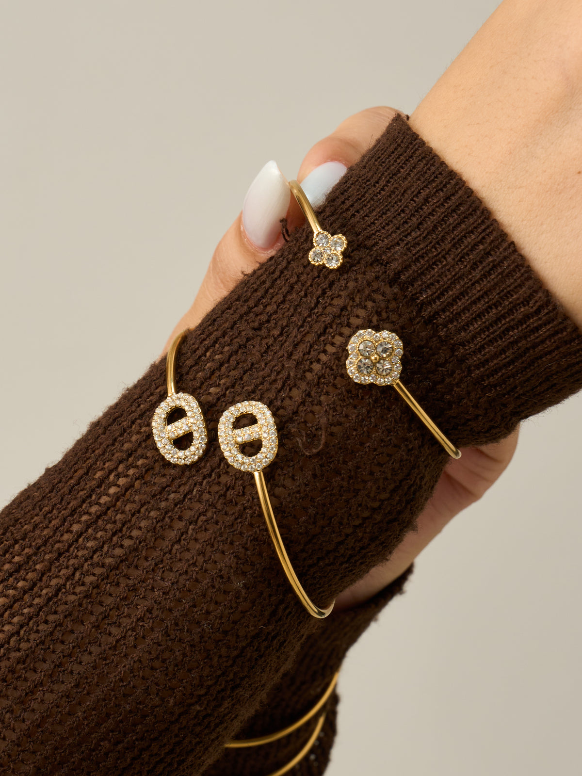 Crystal Motif Open Cuff Bracelet Collection