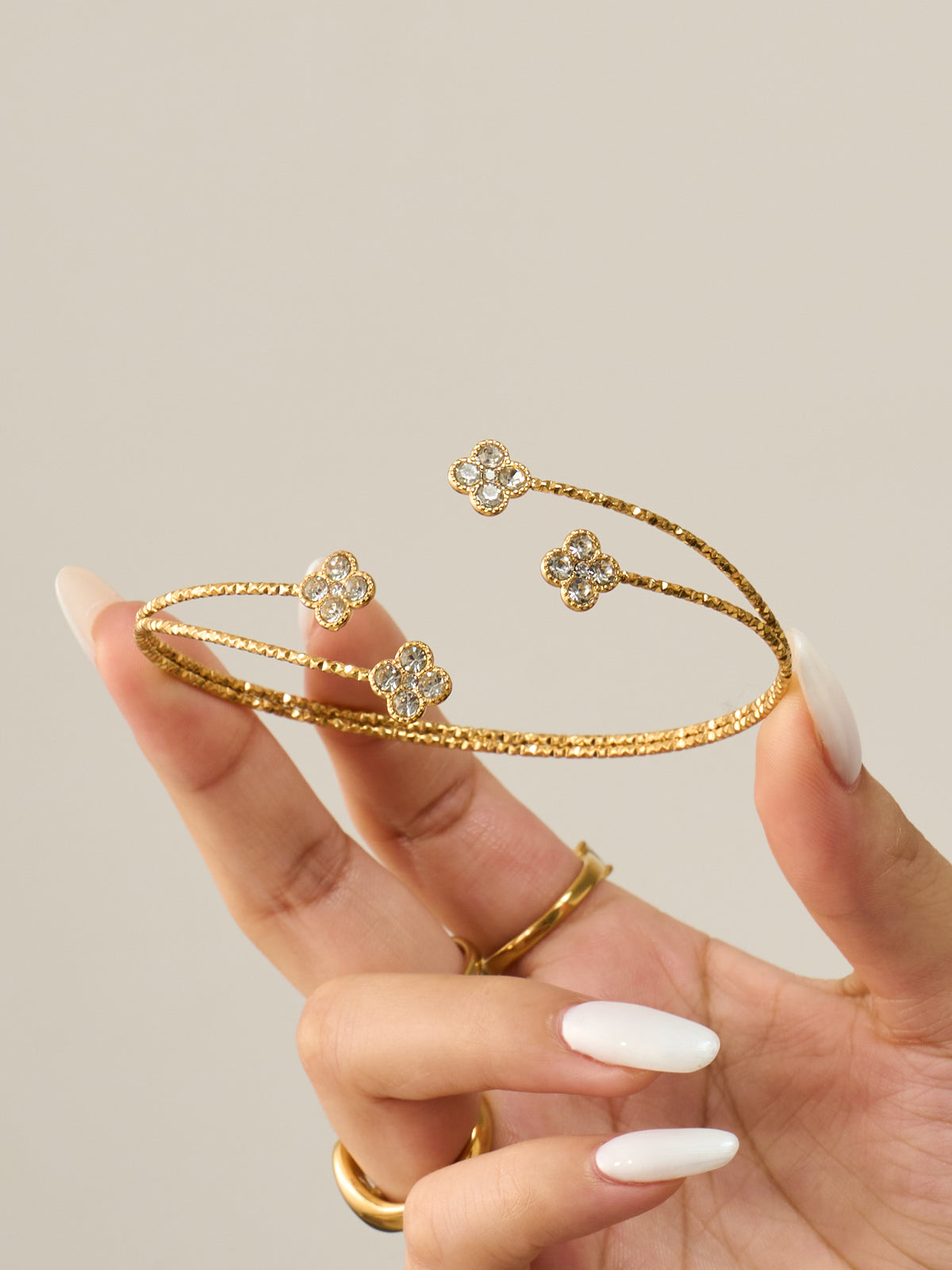 Crystal Motif Open Cuff Bracelet Collection