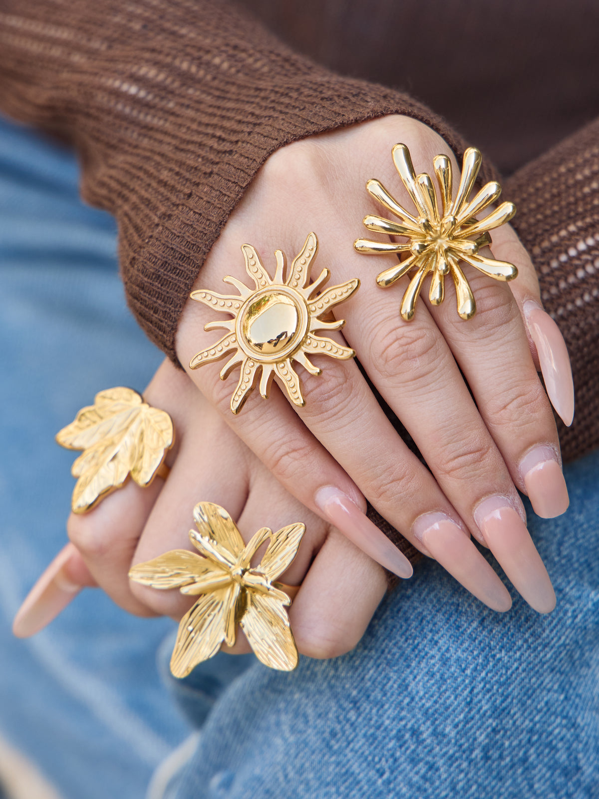Sculptural Botanical Statement Rings — Choose Your Style