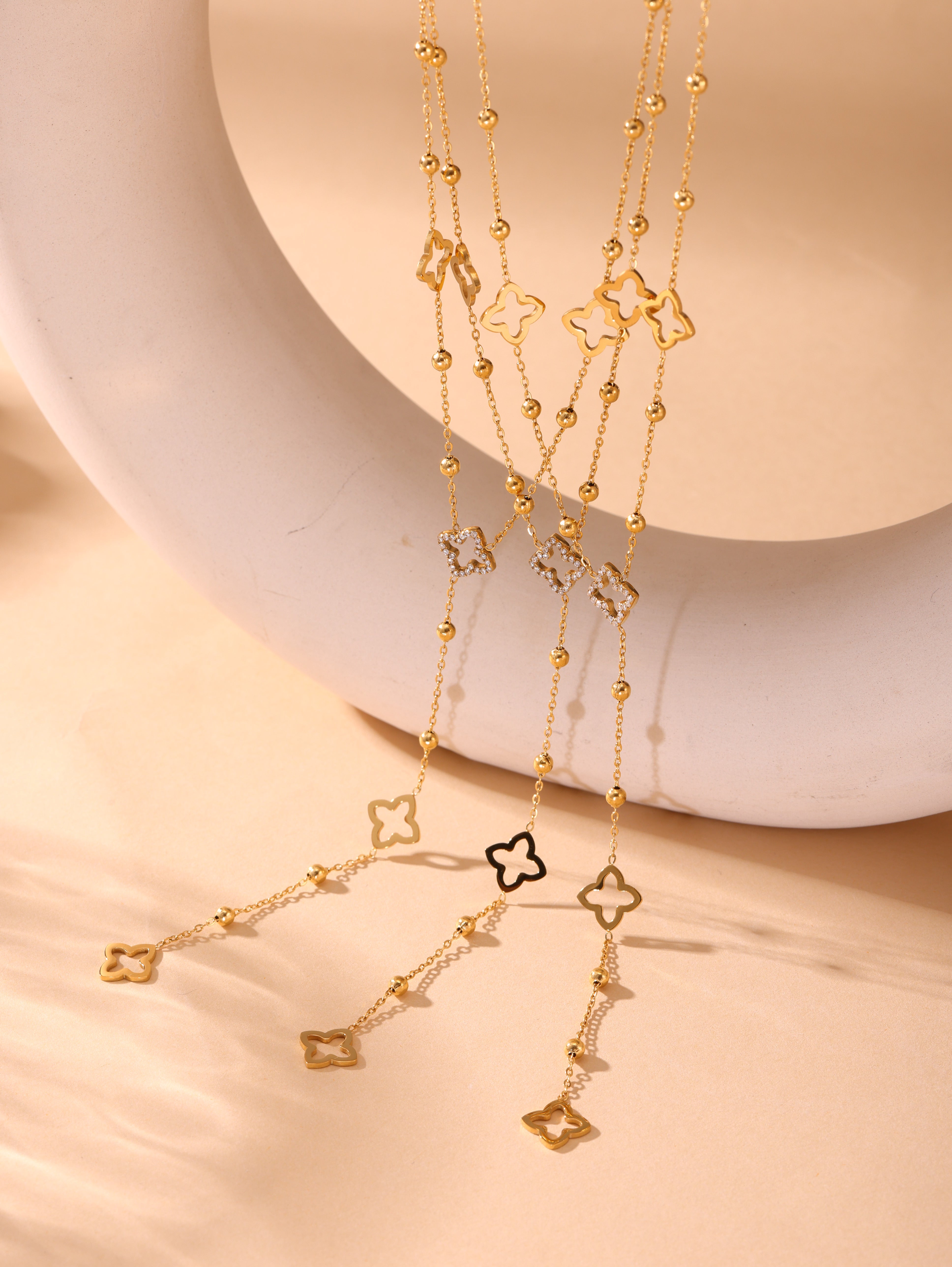 Crystal Clover Y Necklace
