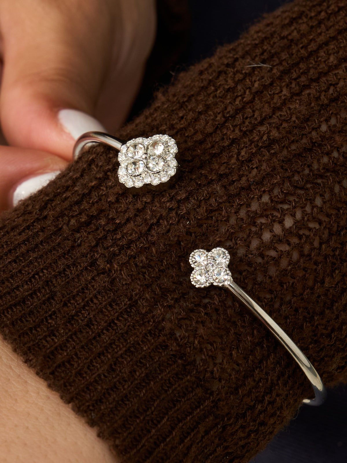 Crystal Motif Open Cuff Bracelet Collection