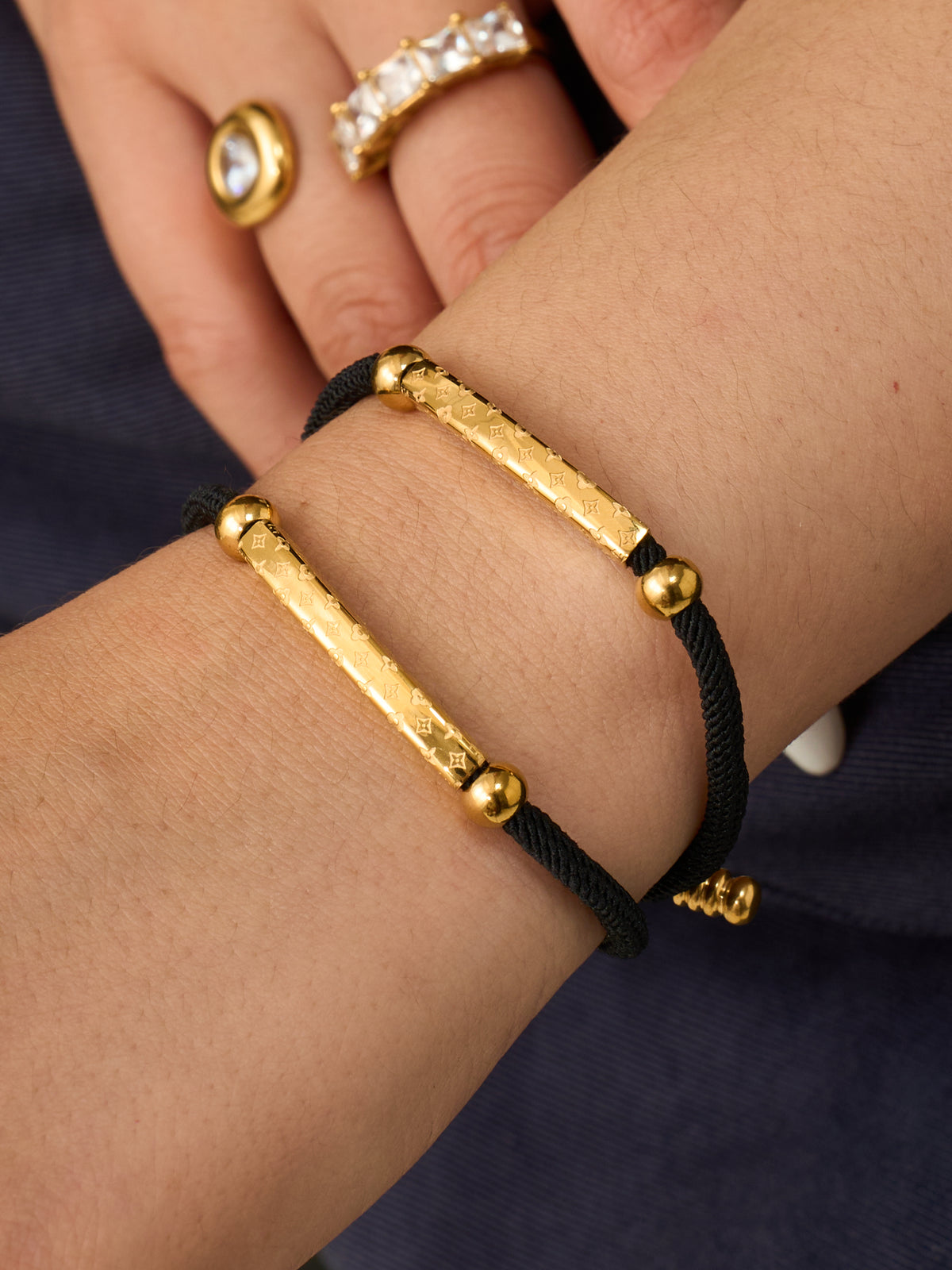 Engraved Bar Cord Bracelet — Gold or Silver