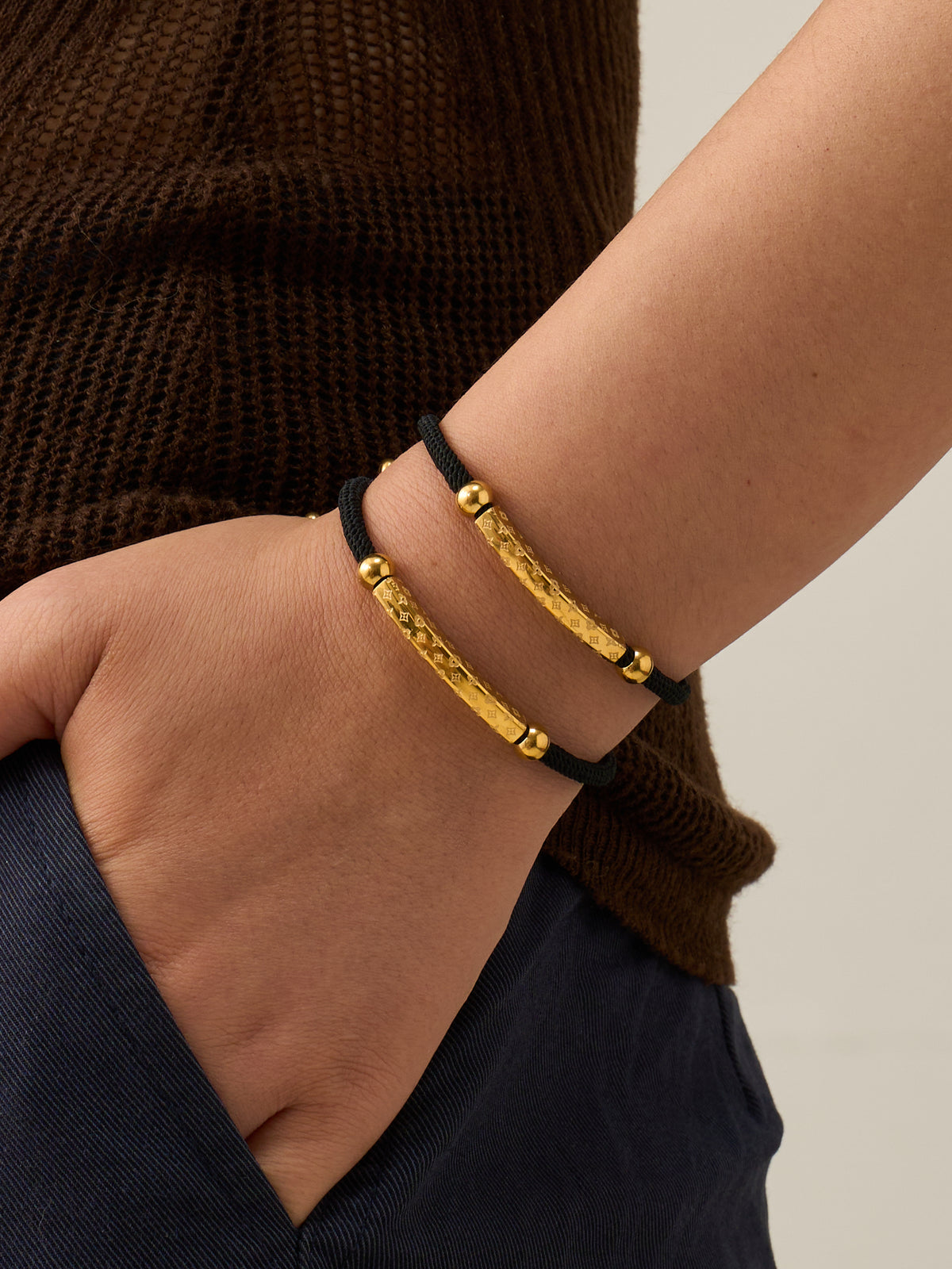 Engraved Bar Cord Bracelet — Gold or Silver