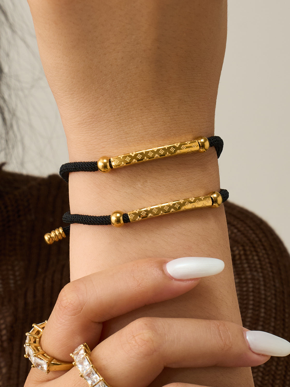 Engraved Bar Cord Bracelet — Gold or Silver