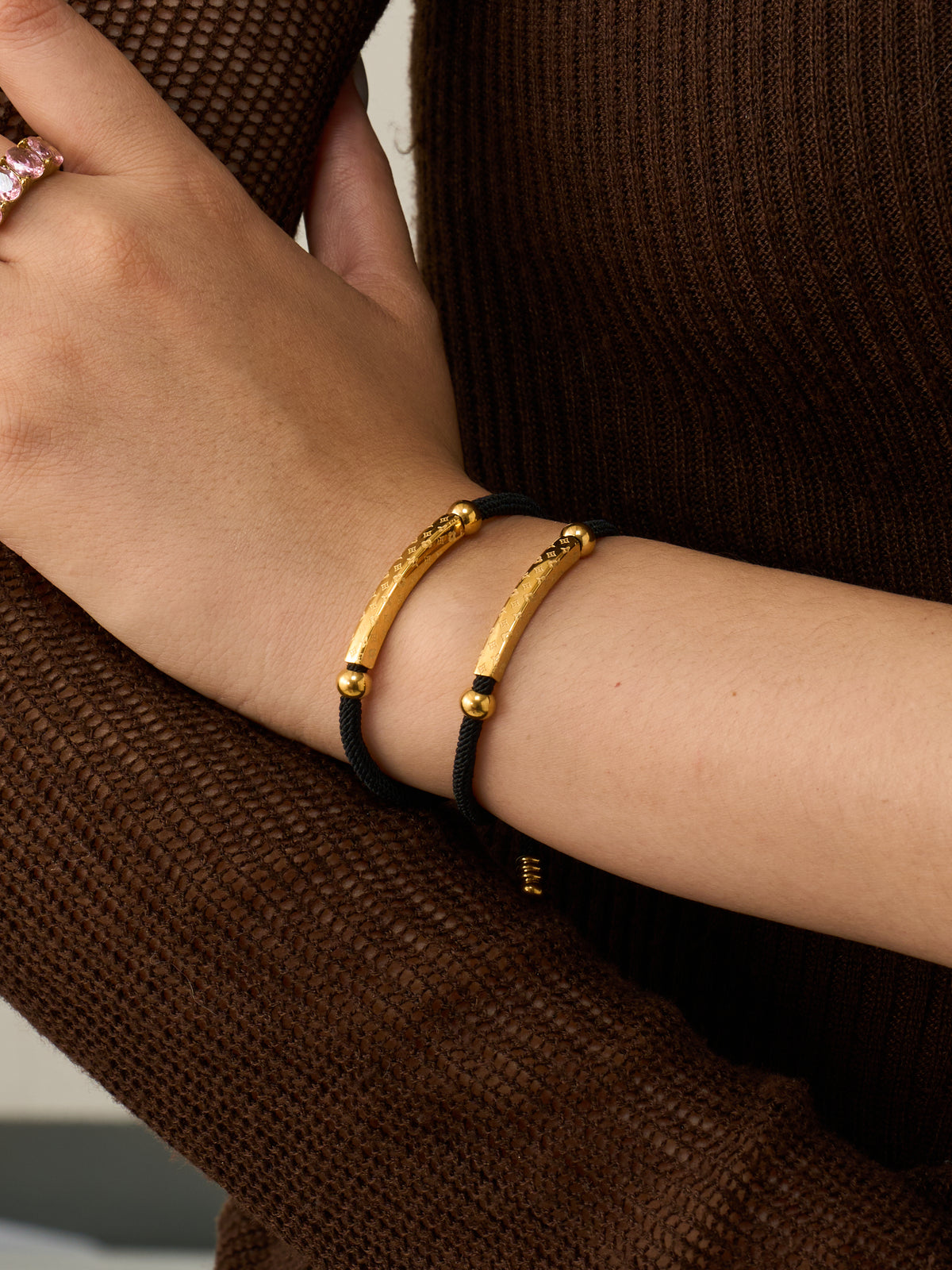 Engraved Bar Cord Bracelet — Gold or Silver