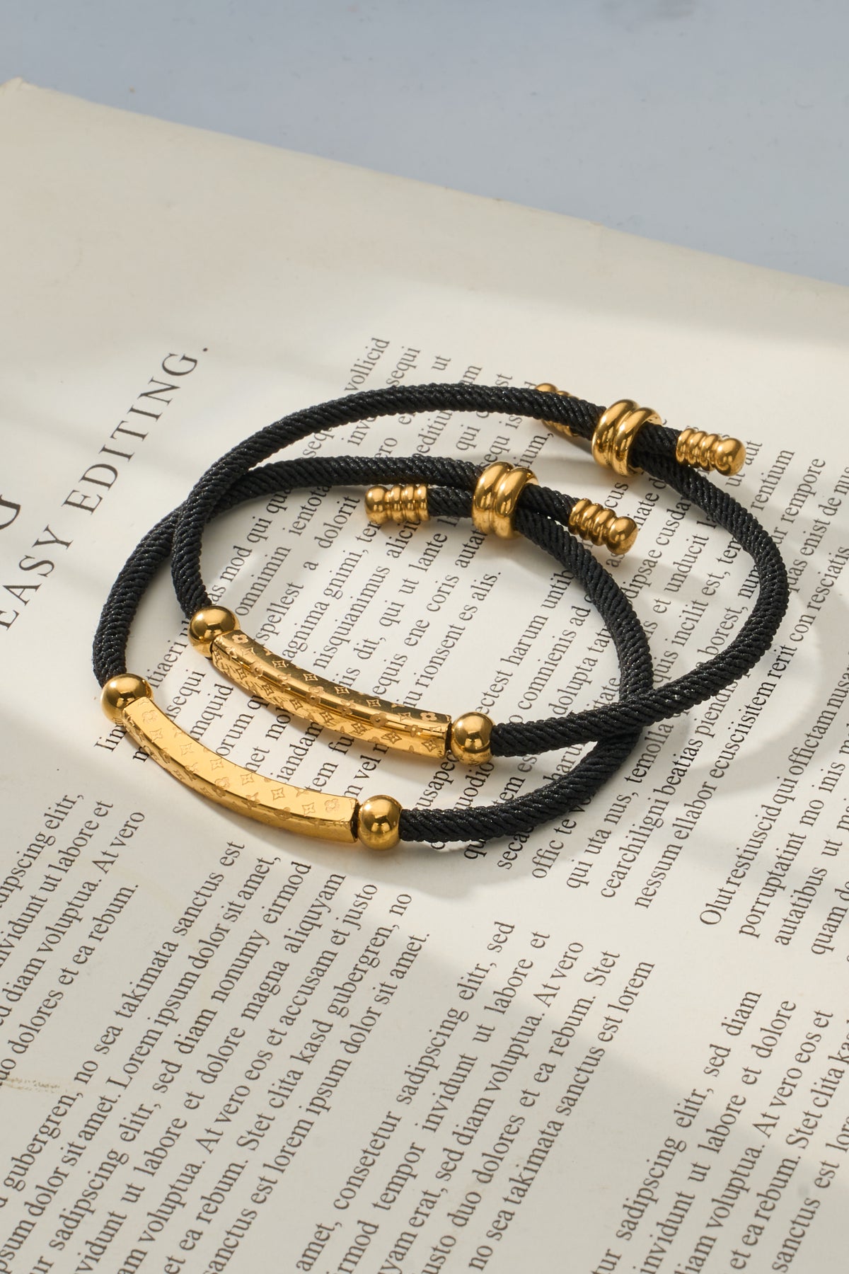Engraved Bar Cord Bracelet — Gold or Silver