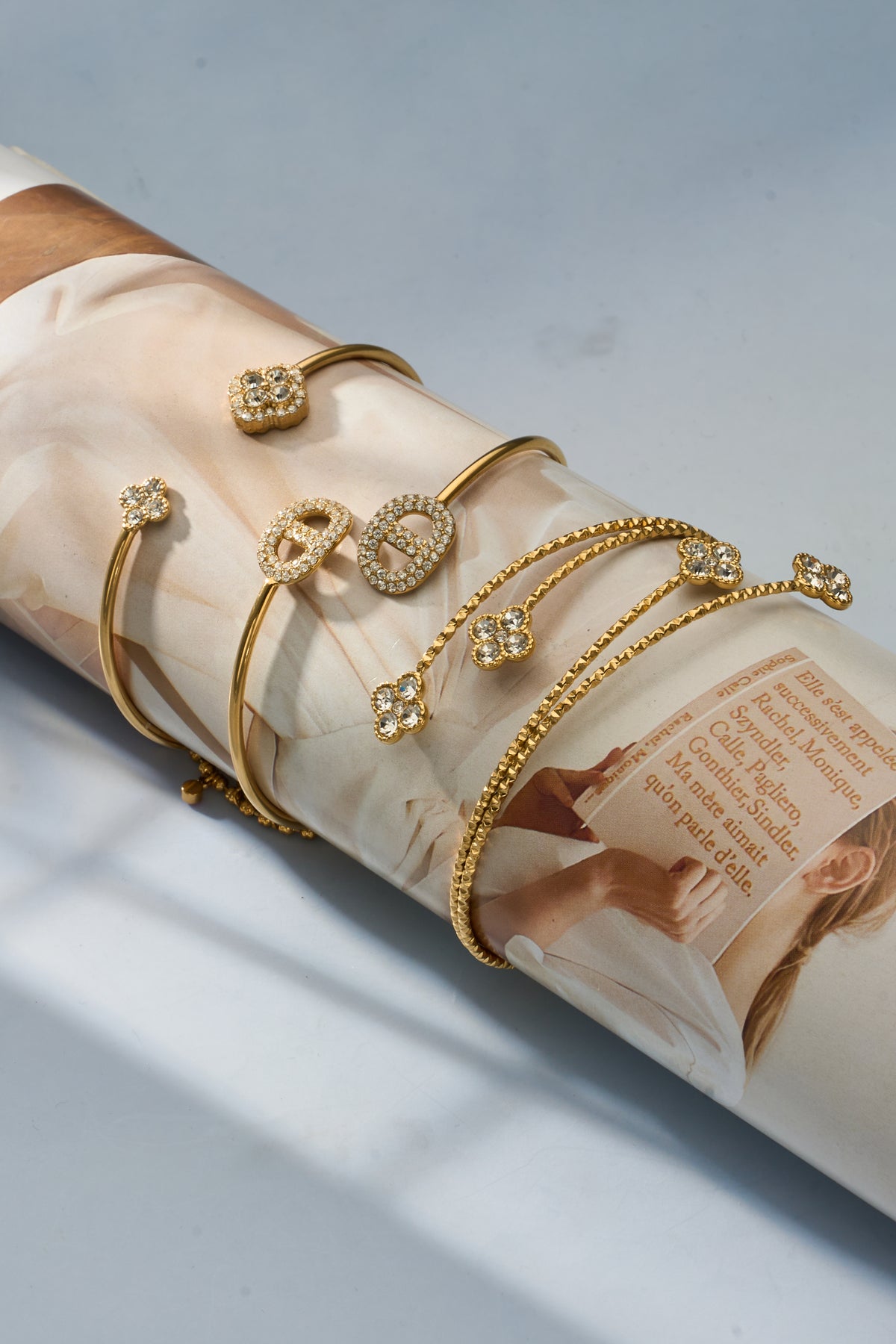 Crystal Motif Open Cuff Bracelet Collection