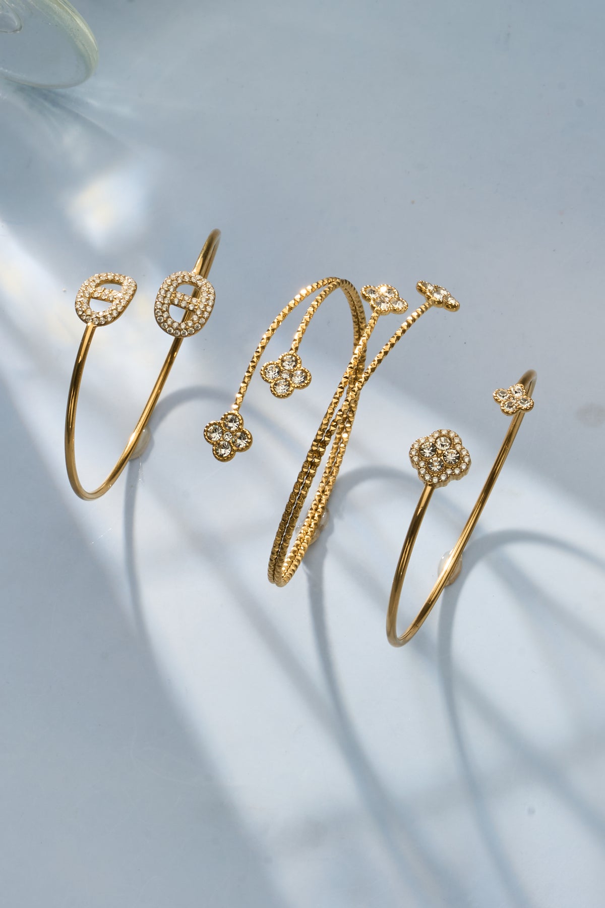 Crystal Motif Open Cuff Bracelet Collection
