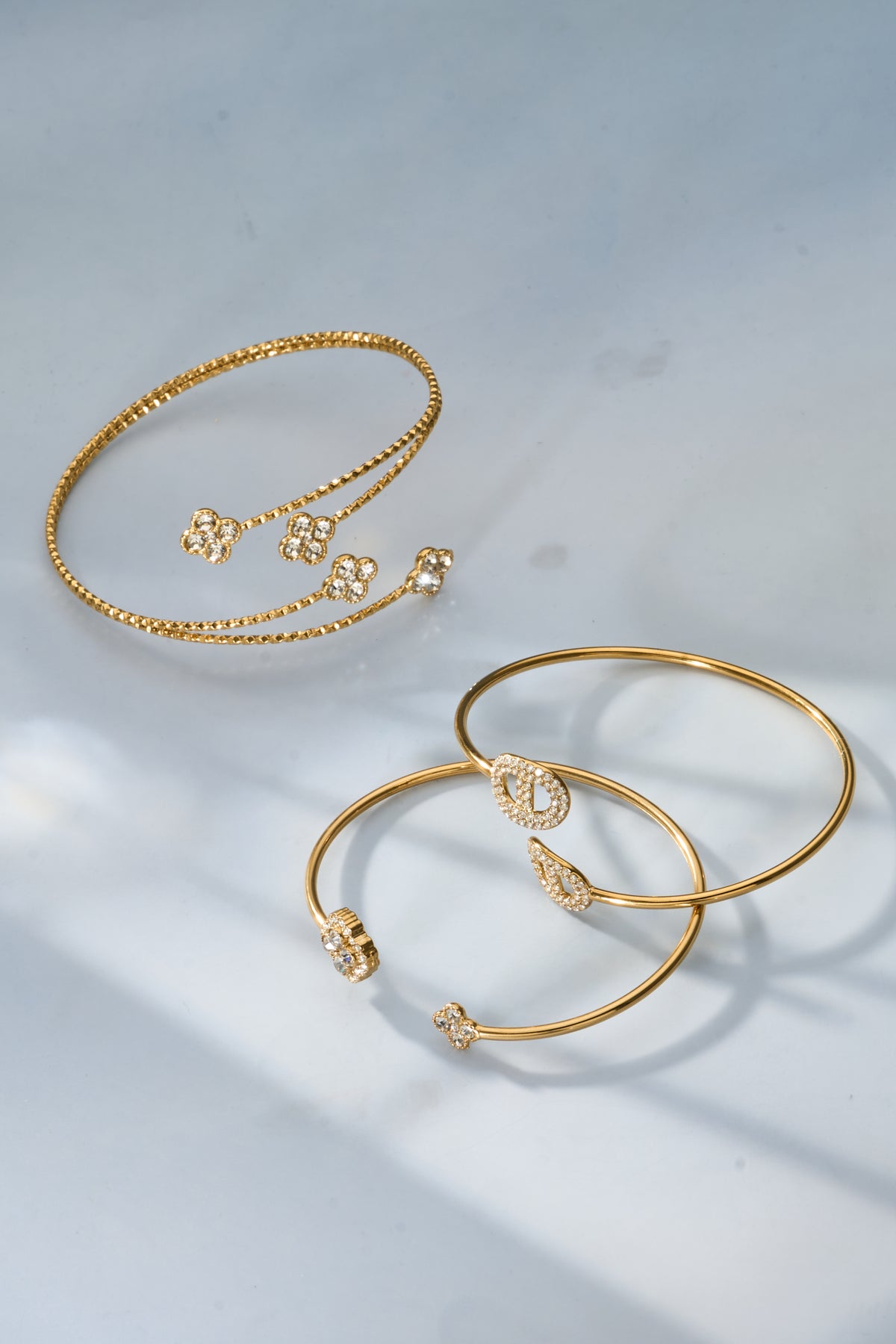 Crystal Motif Open Cuff Bracelet Collection