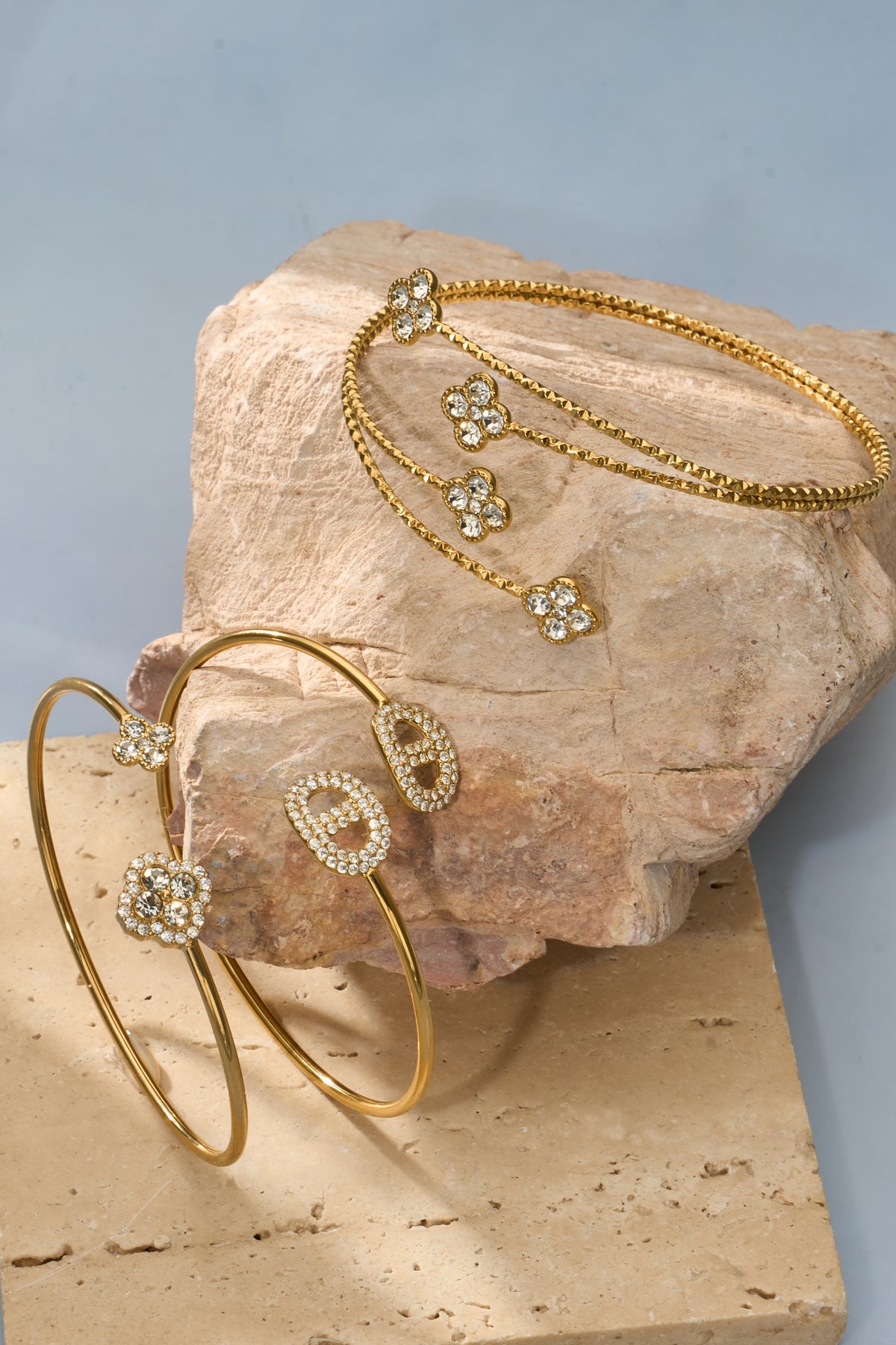 Crystal Motif Open Cuff Bracelet Collection