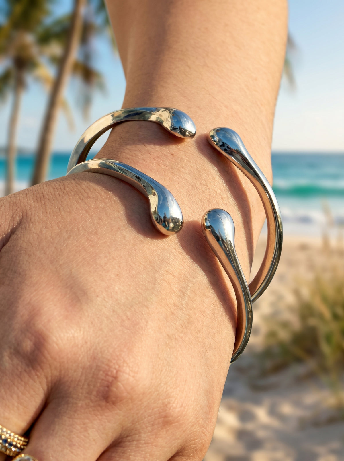 Sculptural Double-Ended Cuff Bracelet — Gold or Silver