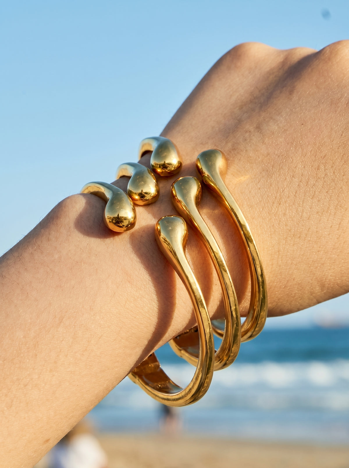 Sculptural Double-Ended Cuff Bracelet — Gold or Silver