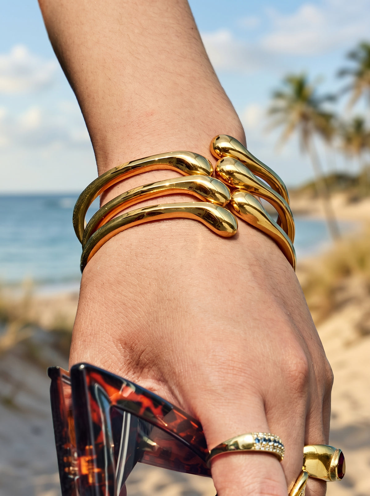 Sculptural Double-Ended Cuff Bracelet — Gold or Silver