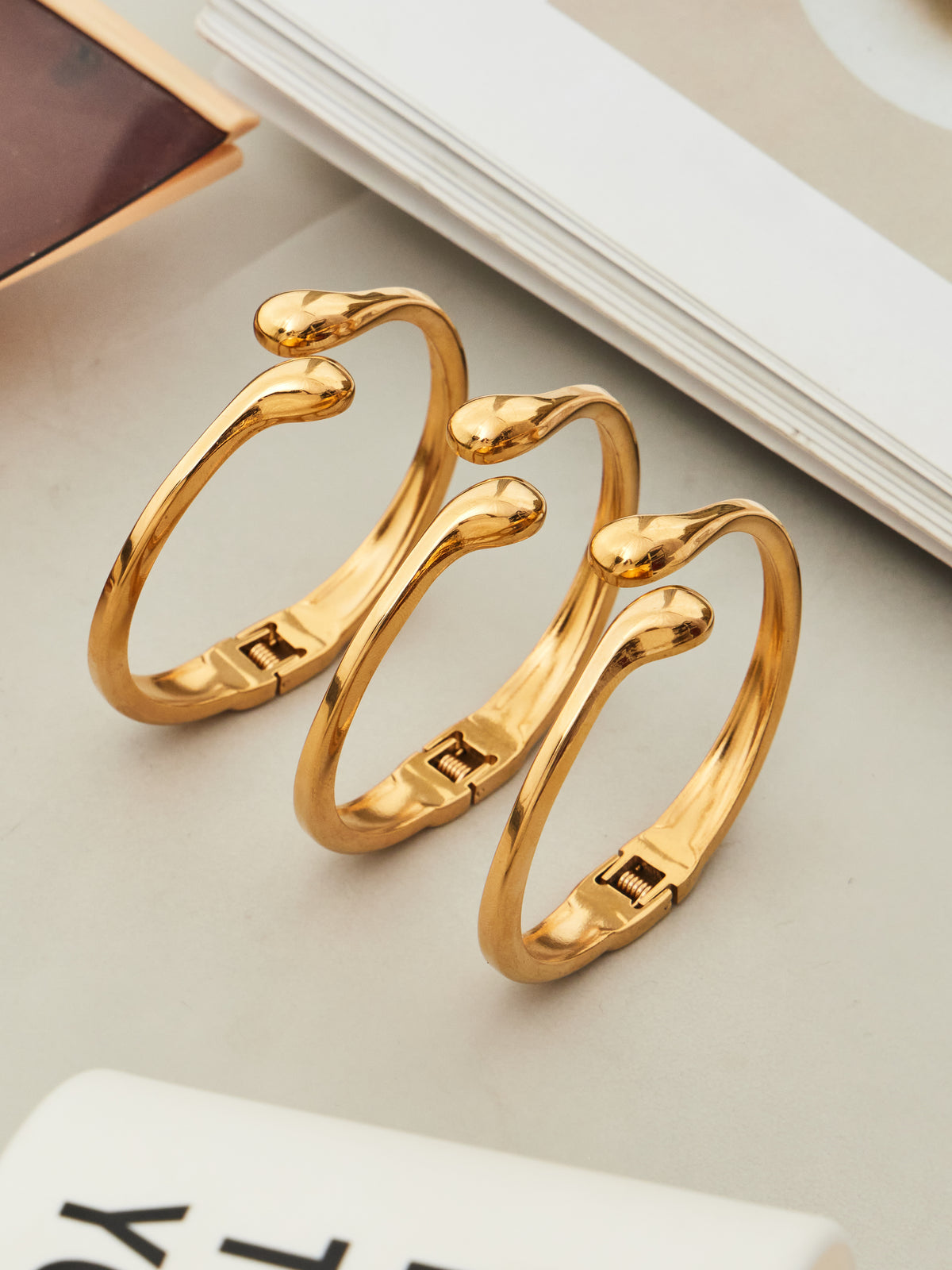 Sculptural Double-Ended Cuff Bracelet — Gold or Silver