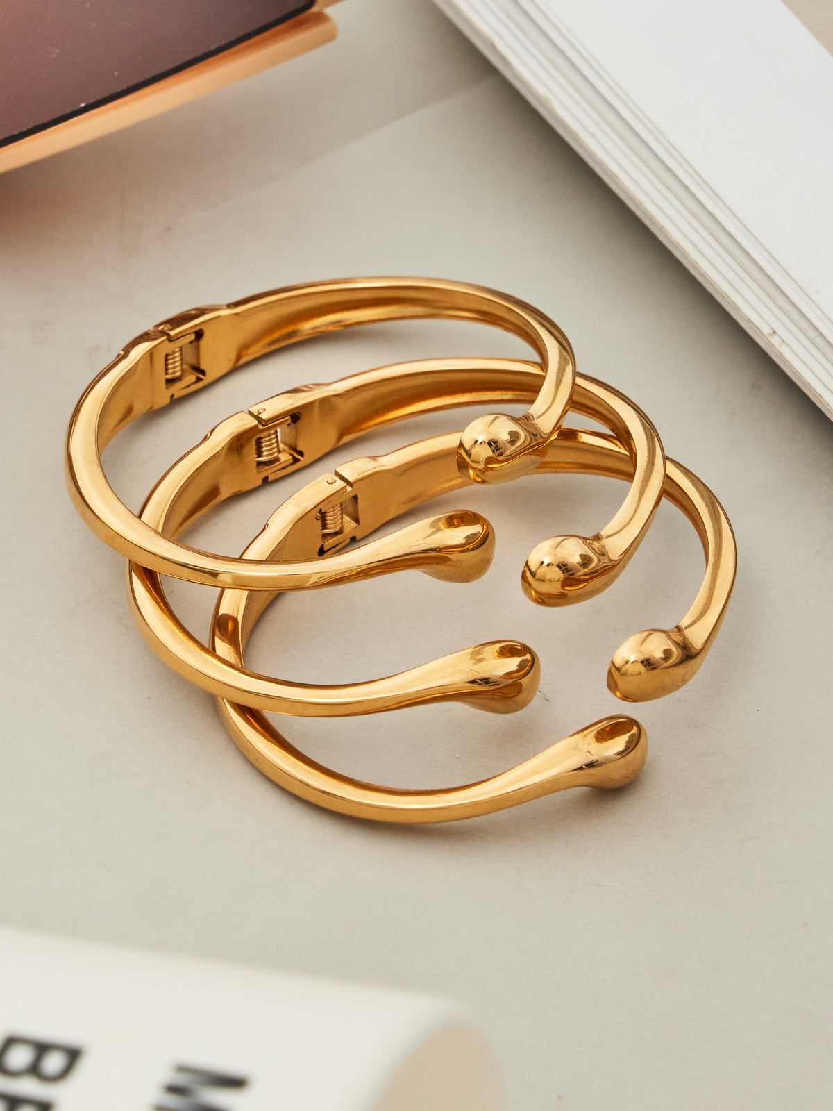 Sculptural Double-Ended Cuff Bracelet — Gold or Silver