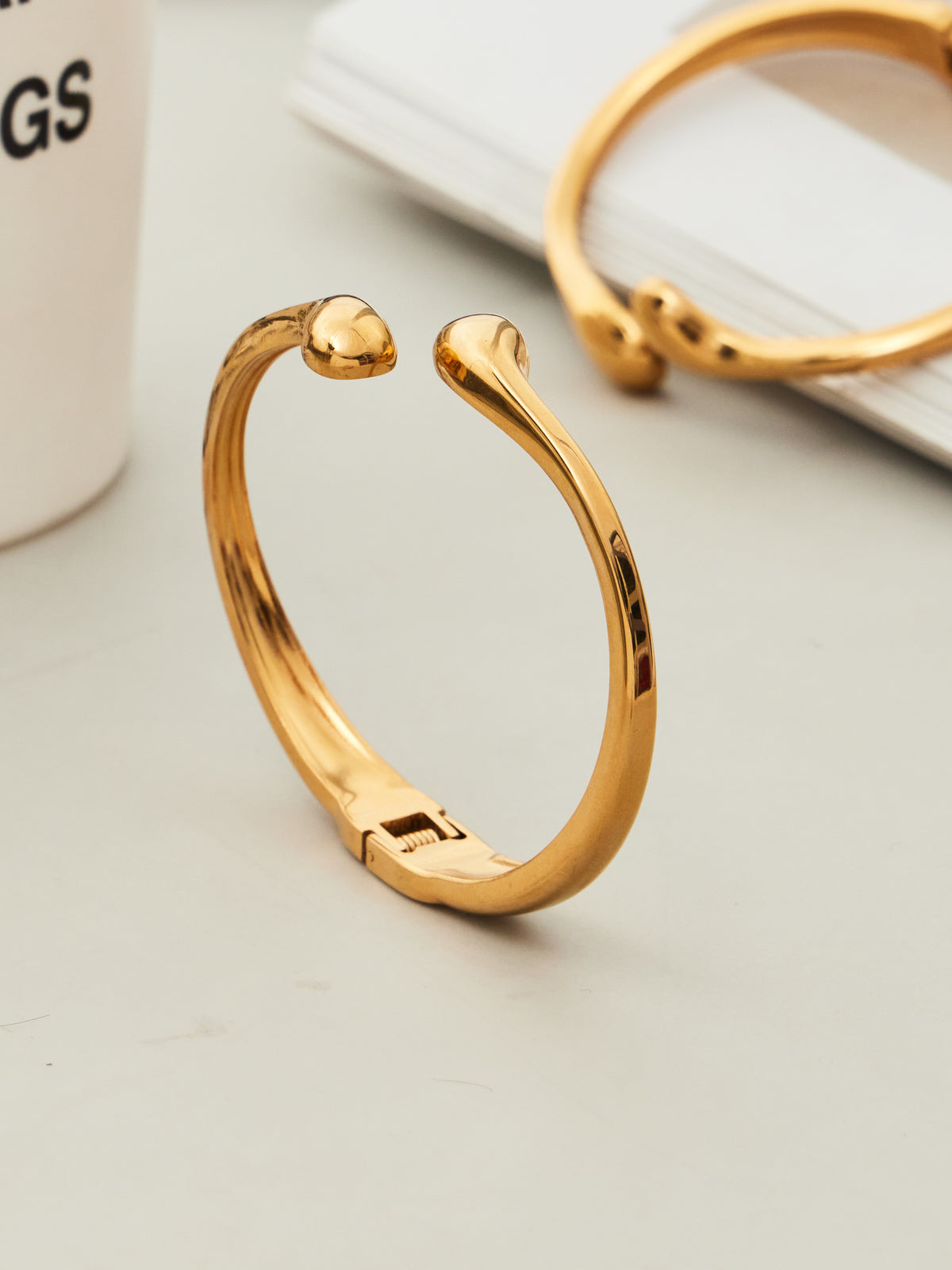Sculptural Double-Ended Cuff Bracelet — Gold or Silver