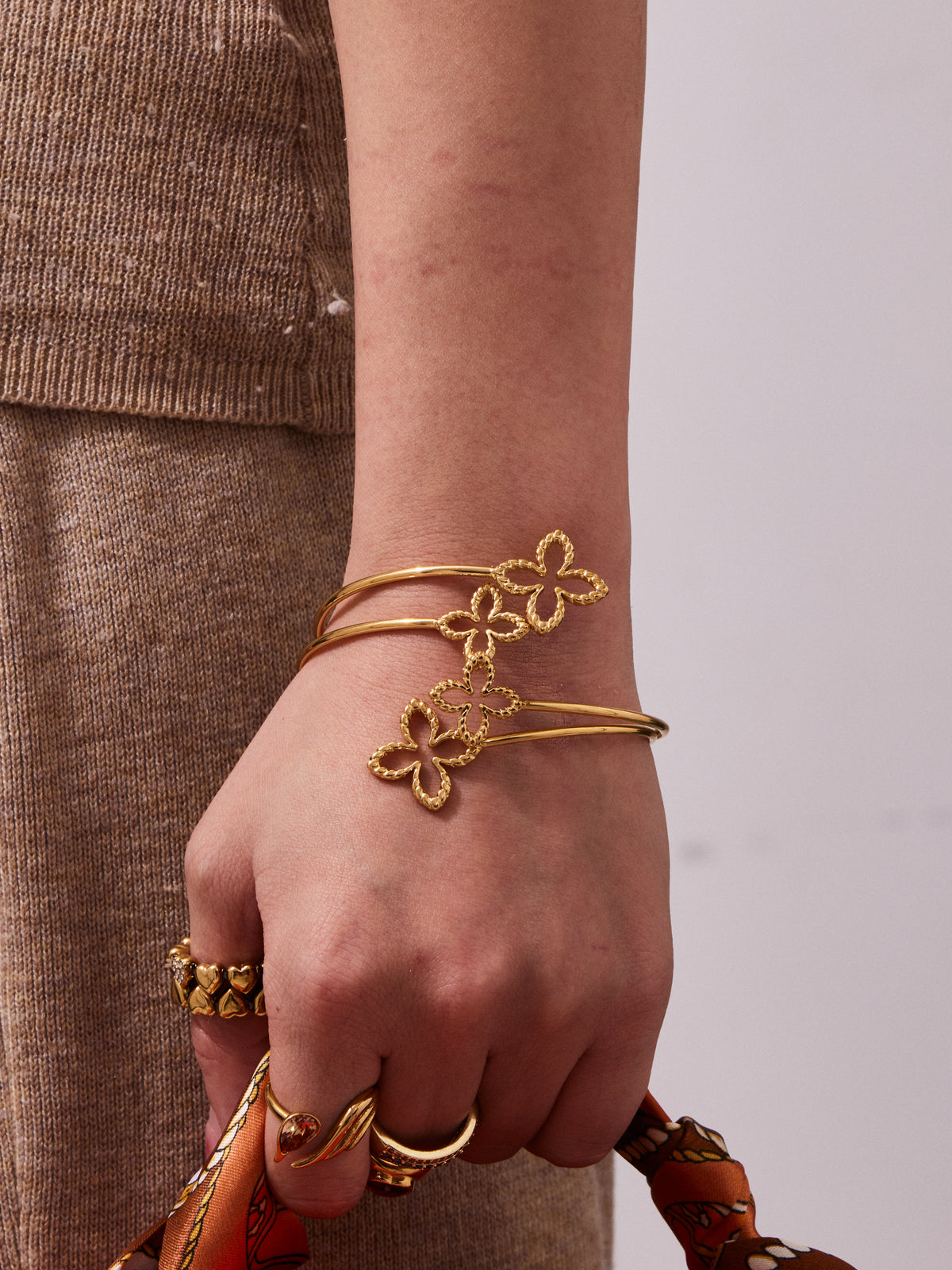 Double Butterfly Open Cuff Bracelet — Gold or Silver