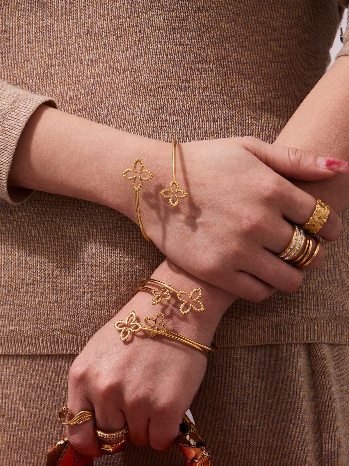 Double Butterfly Open Cuff Bracelet — Gold or Silver