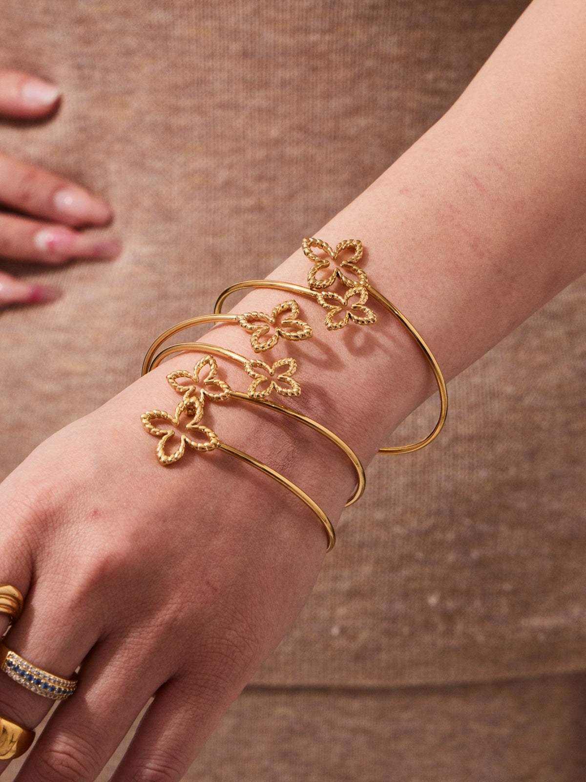 Double Butterfly Open Cuff Bracelet — Gold or Silver