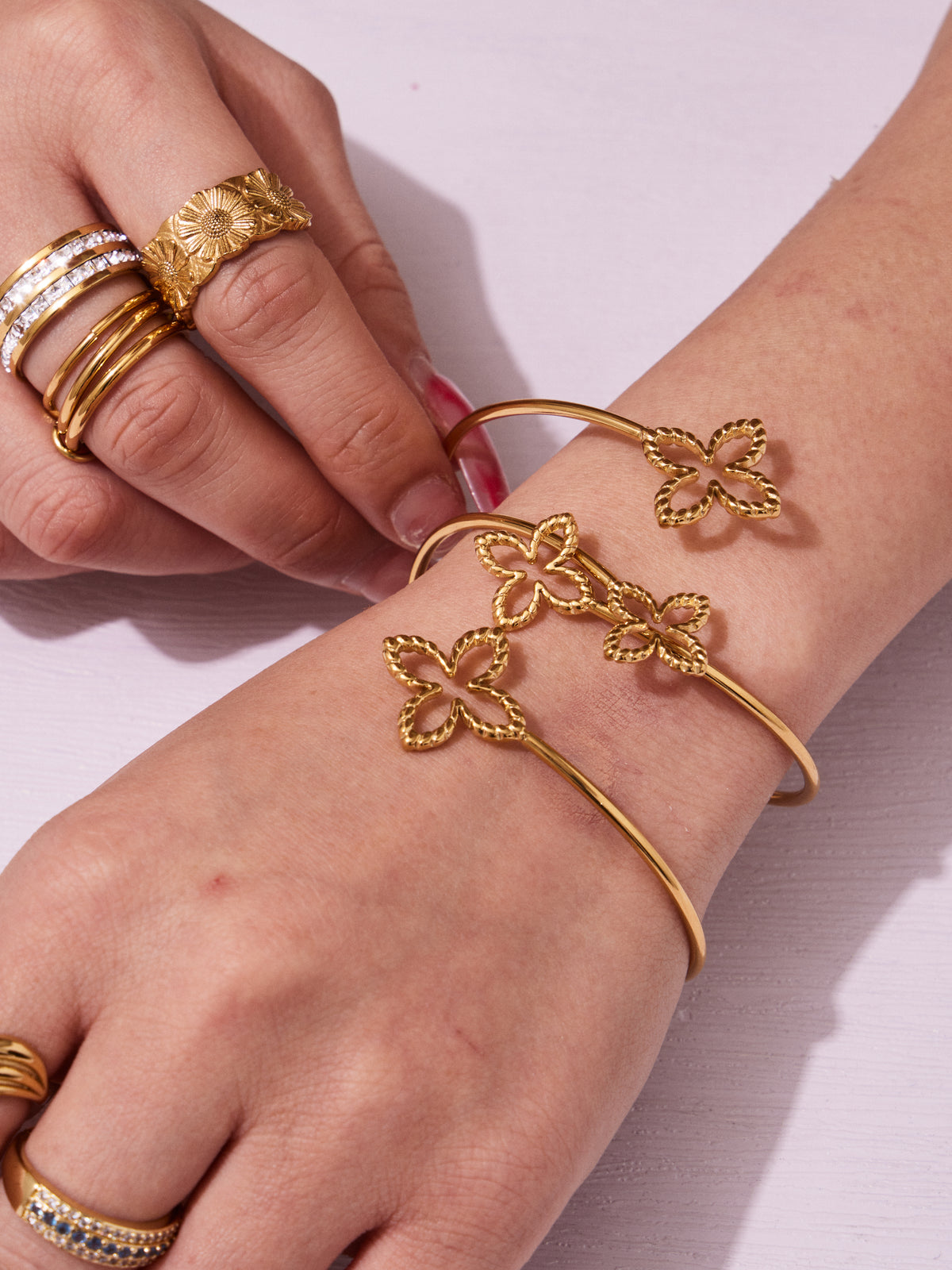 Double Butterfly Open Cuff Bracelet — Gold or Silver