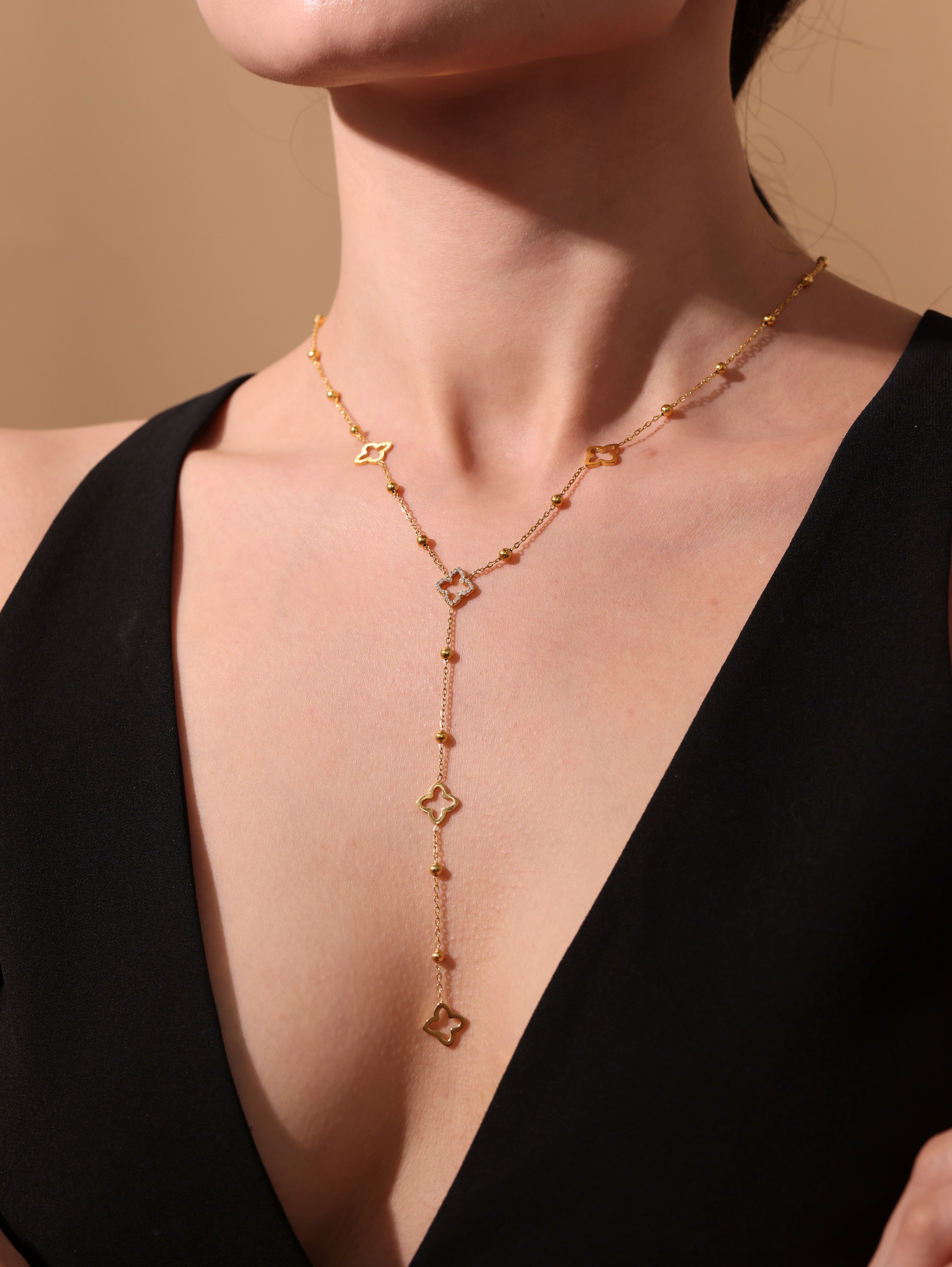 Crystal Clover Y Necklace