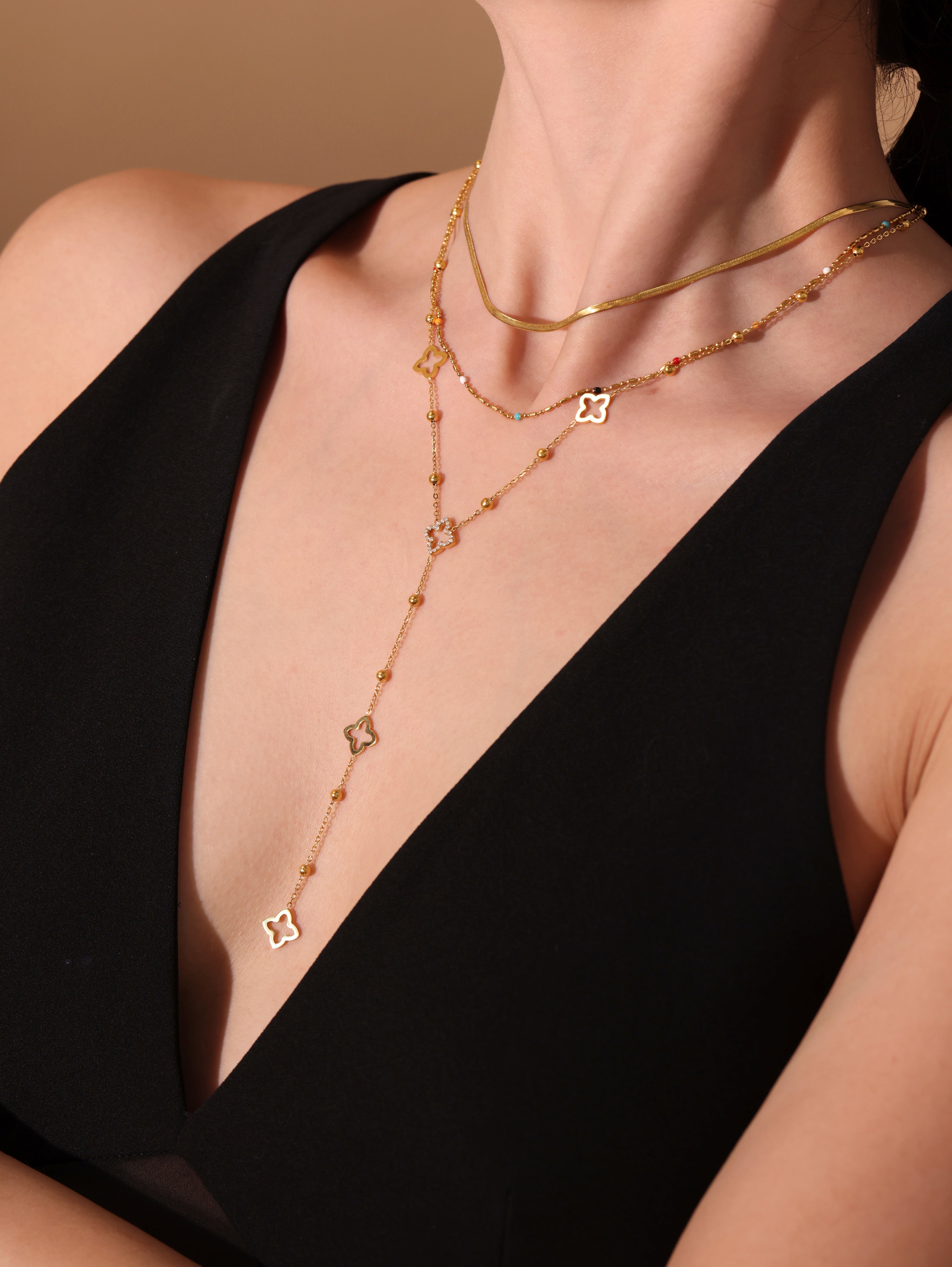 Crystal Clover Y Necklace