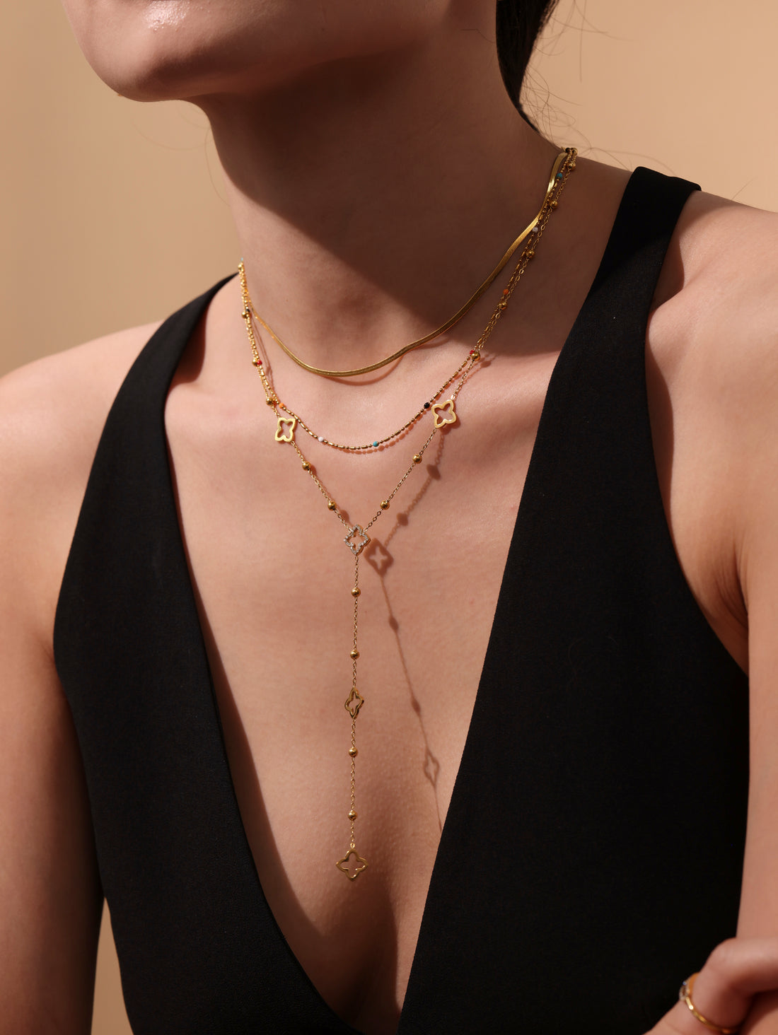 Crystal Clover Y Necklace
