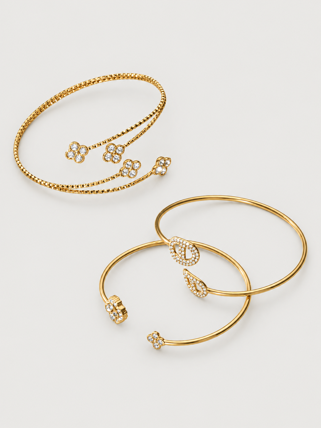 Crystal Motif Open Cuff Bracelet Collection