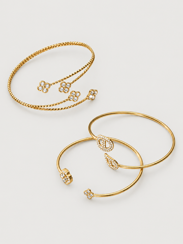 Crystal Motif Open Cuff Bracelet Collection