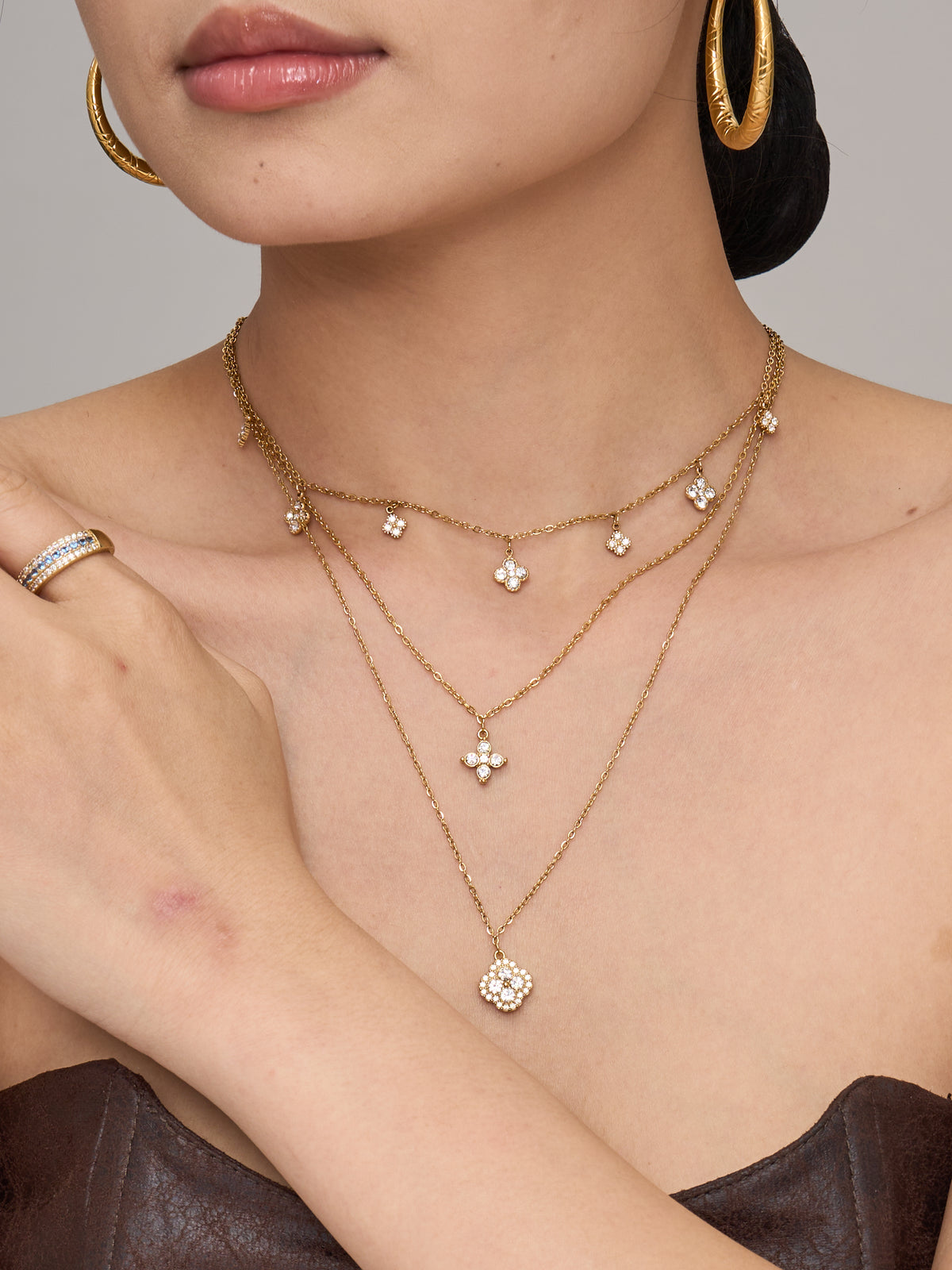 Crystal Flower Layering Necklaces