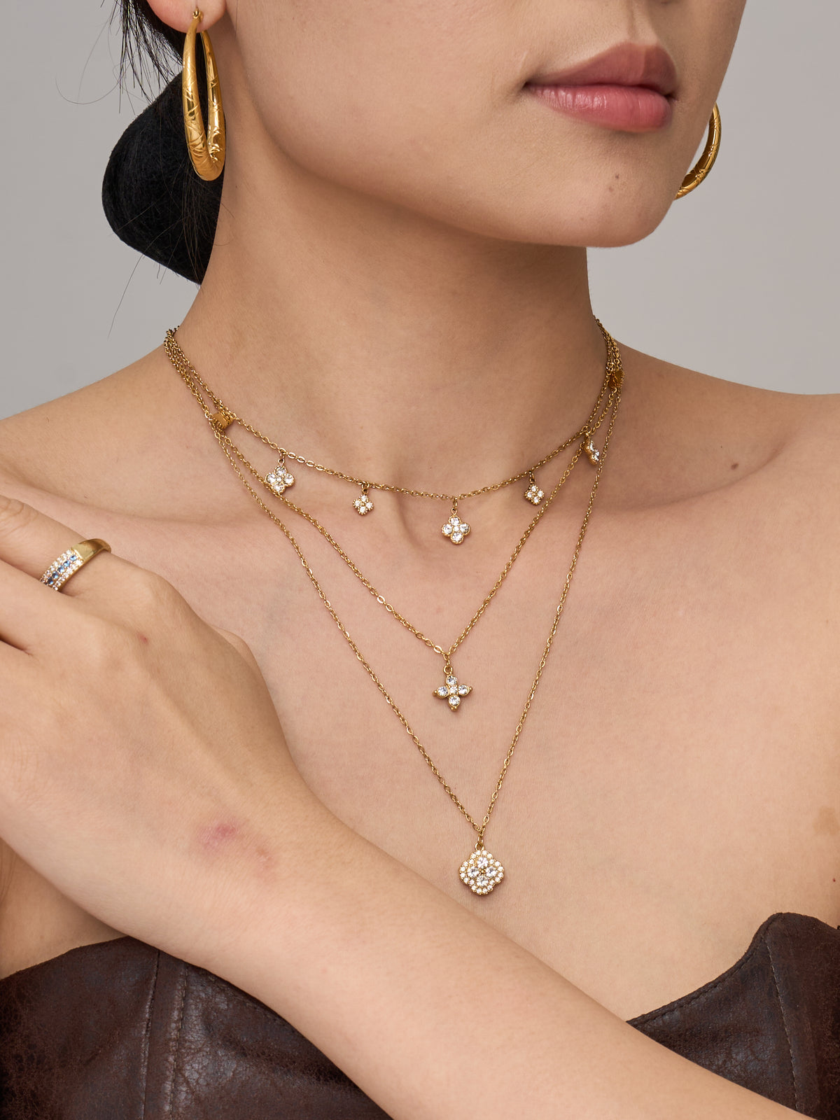 Crystal Flower Layering Necklaces