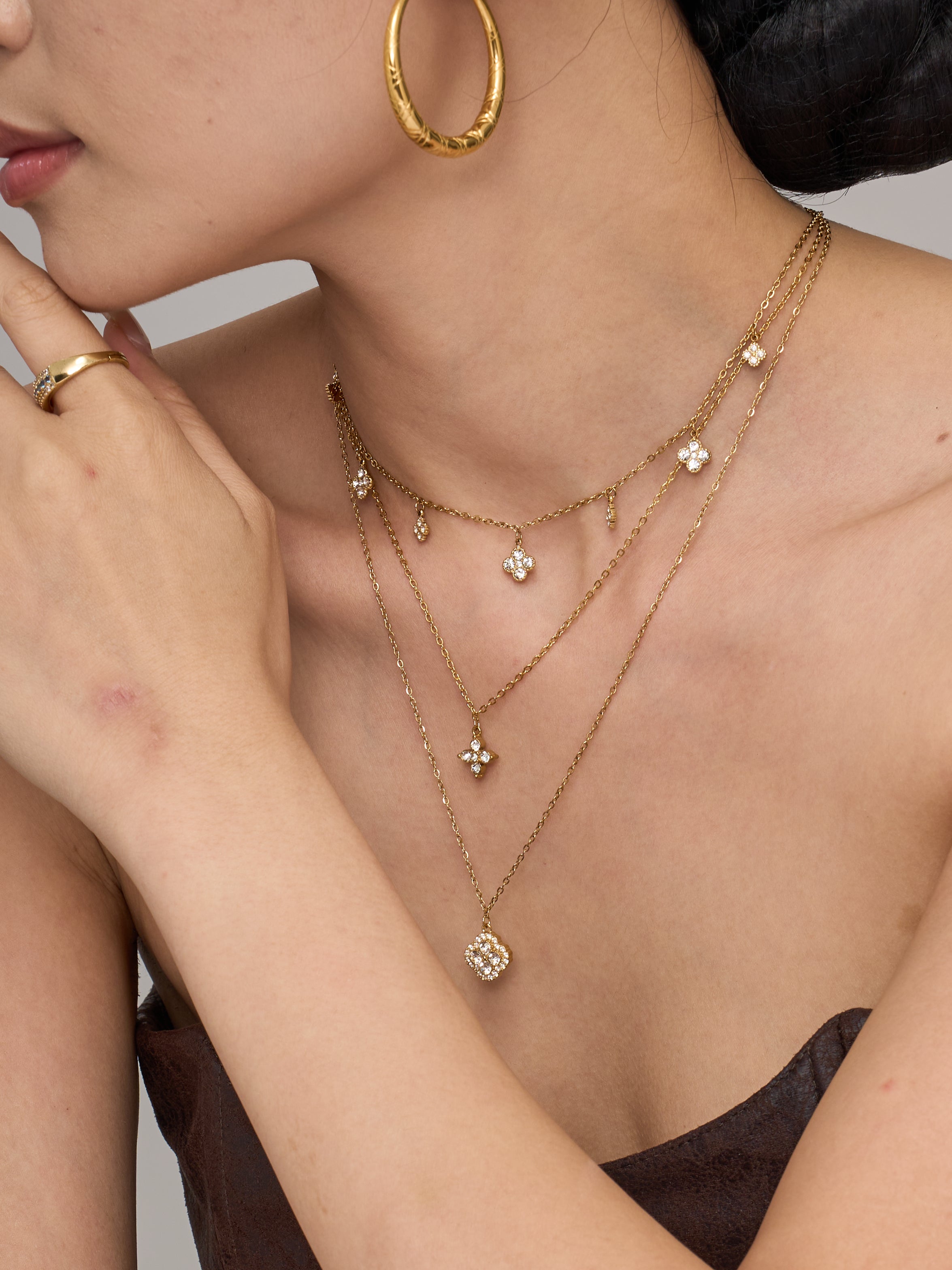 Crystal Flower Layering Necklaces