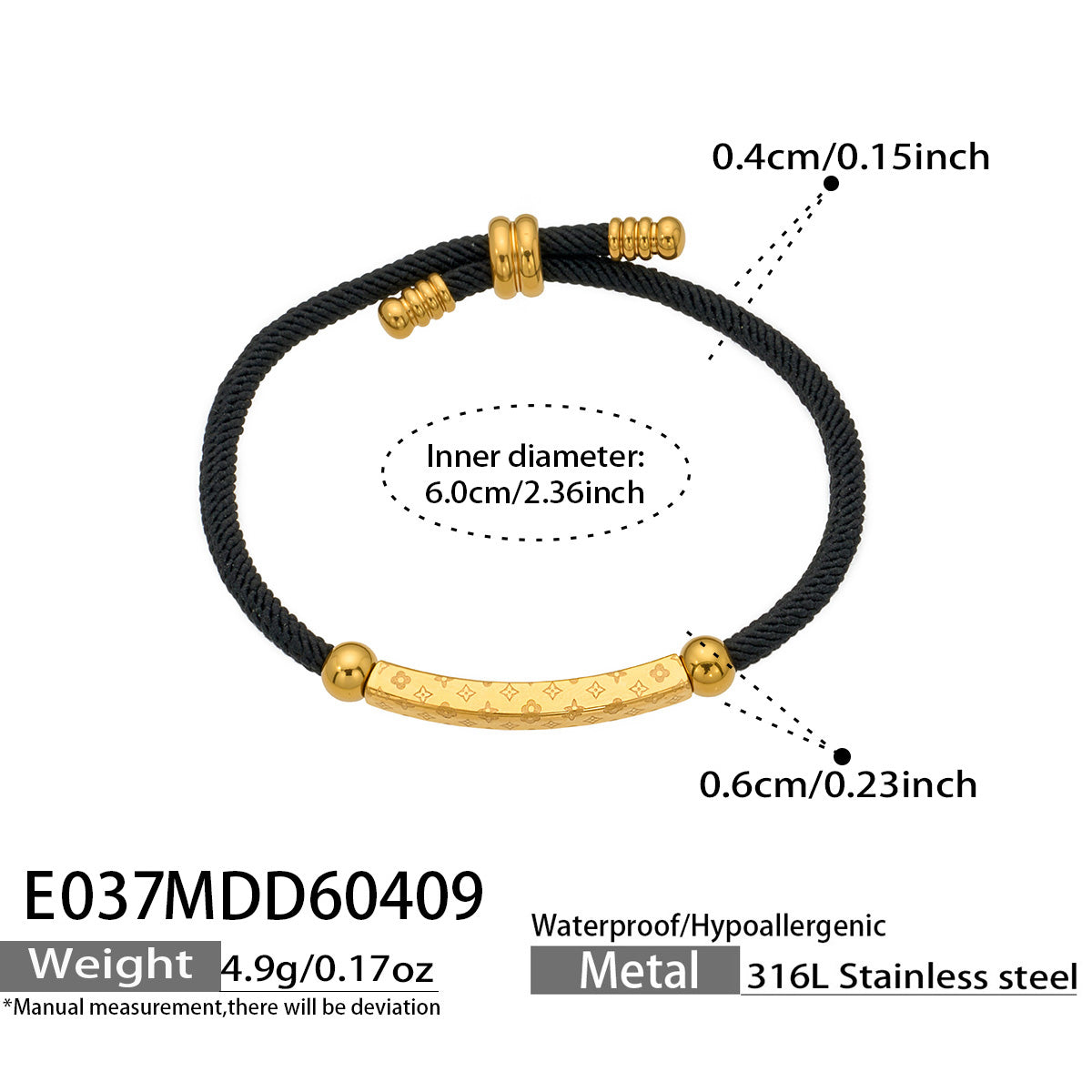 Engraved Bar Cord Bracelet — Gold or Silver