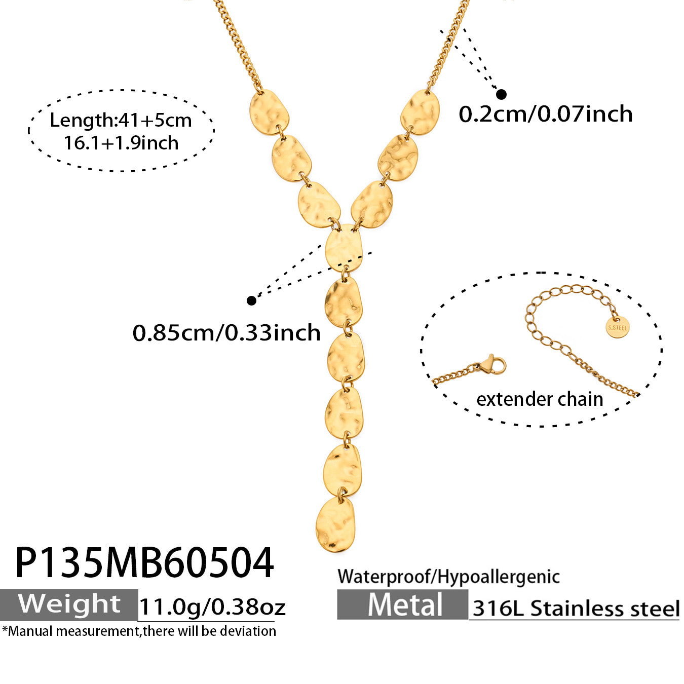 Hammered Drop Y Necklace
